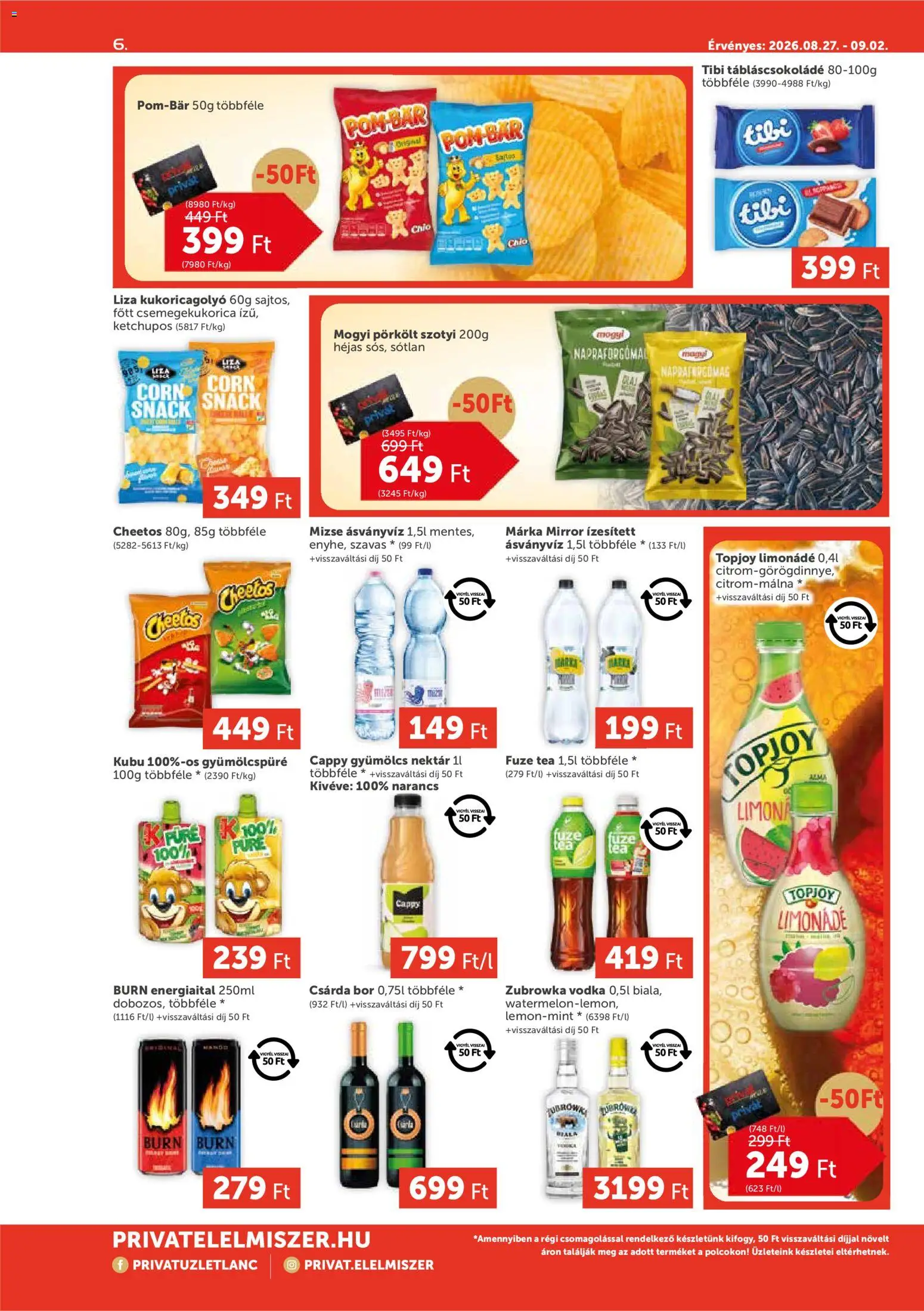 PRIVÁT akciós ujság - amely érvényes a következő dátumtól: 2026.08.27. | Oldal: 6 | Termékek: Topjoy, Limonádé, Márka, Narancs