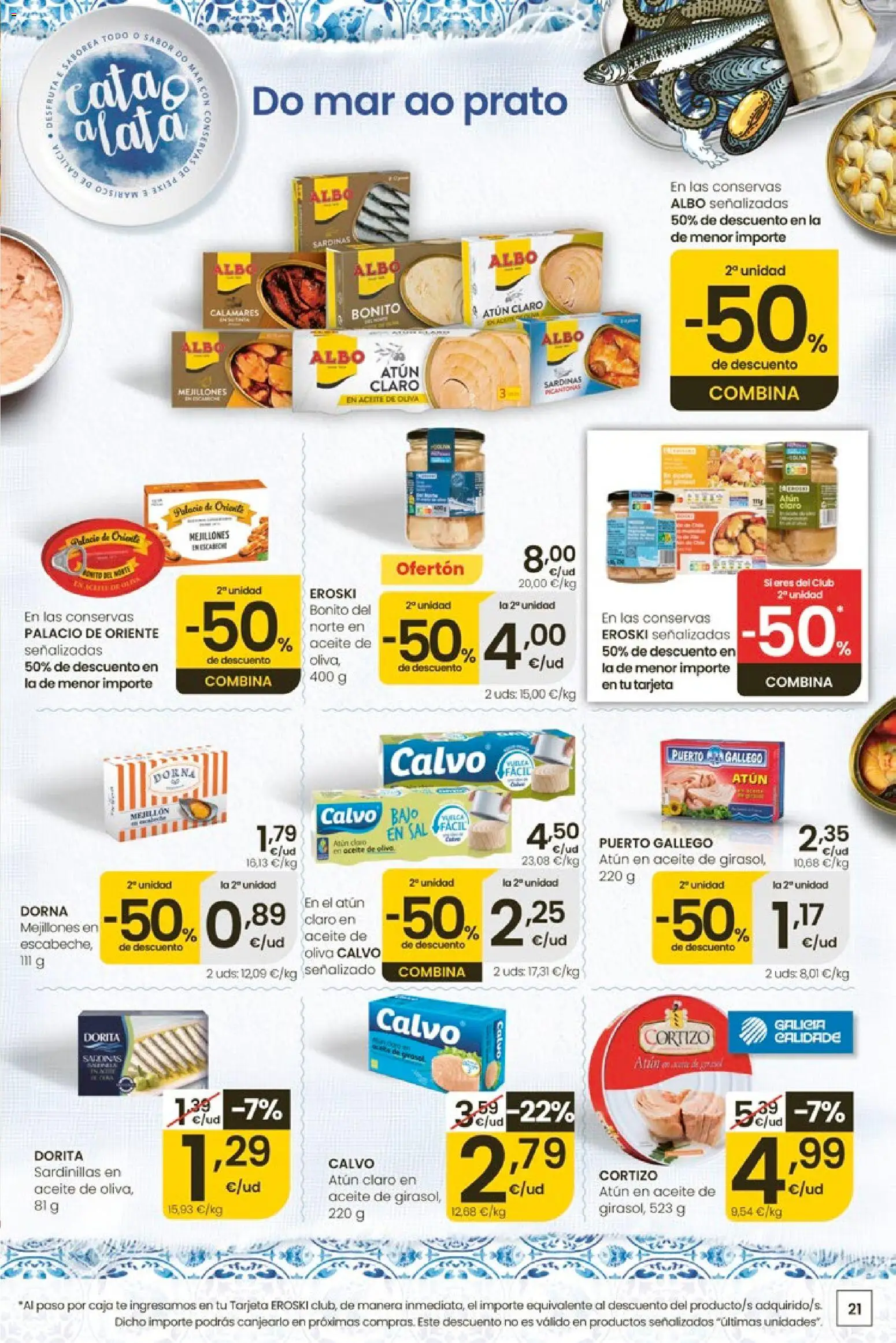 Eroski Ofertóns de verán │ válido desde el 11.06.2026 | Página: 21 | Productos: Calamares, Aceite, Té, Atún claro