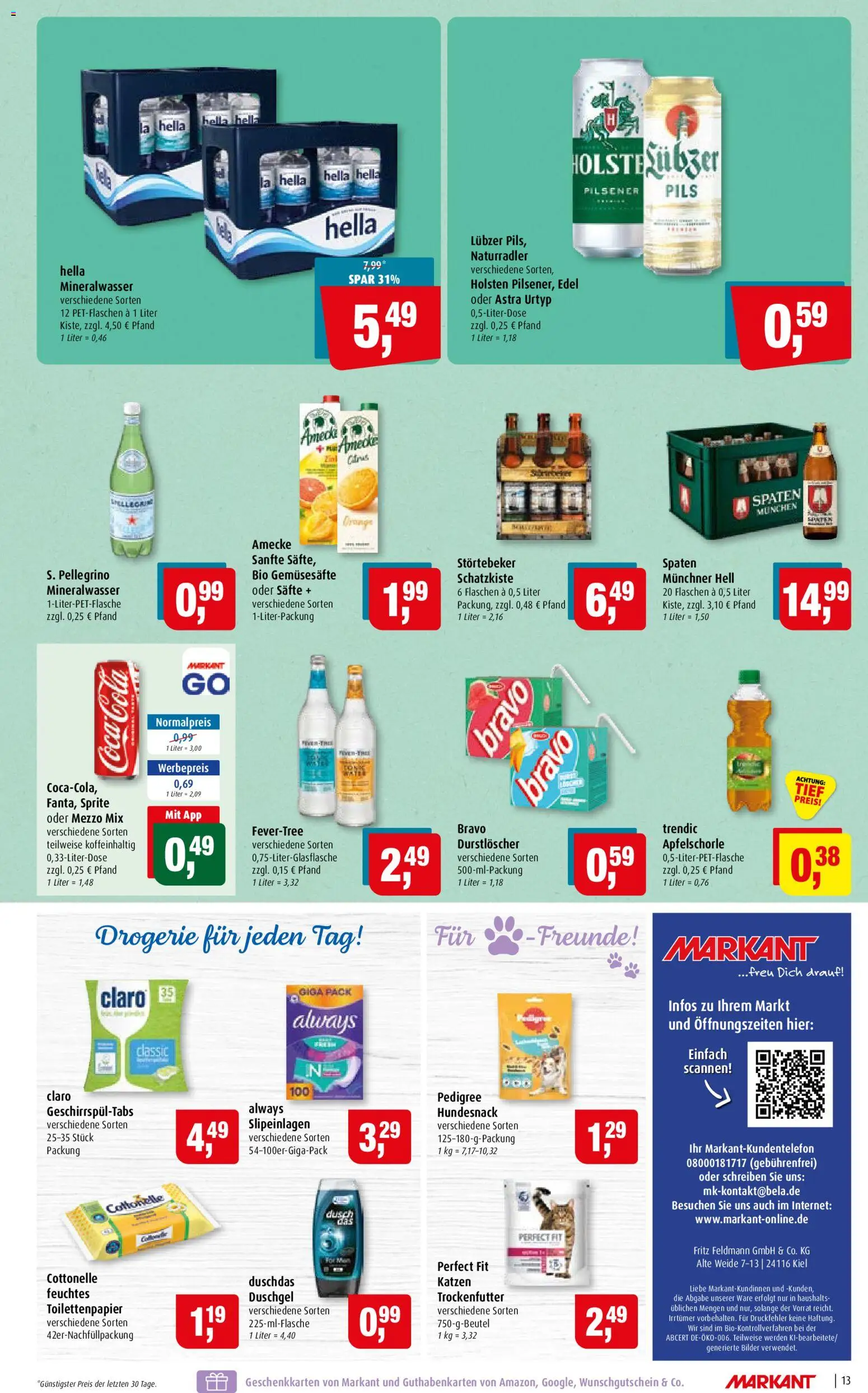Markant Prospekt – gültig ab 17.08.2026 | Seite: 13 | Produkte: Mineralwasser, Duschdas, Oder mezzo mix, Toilettenpapier