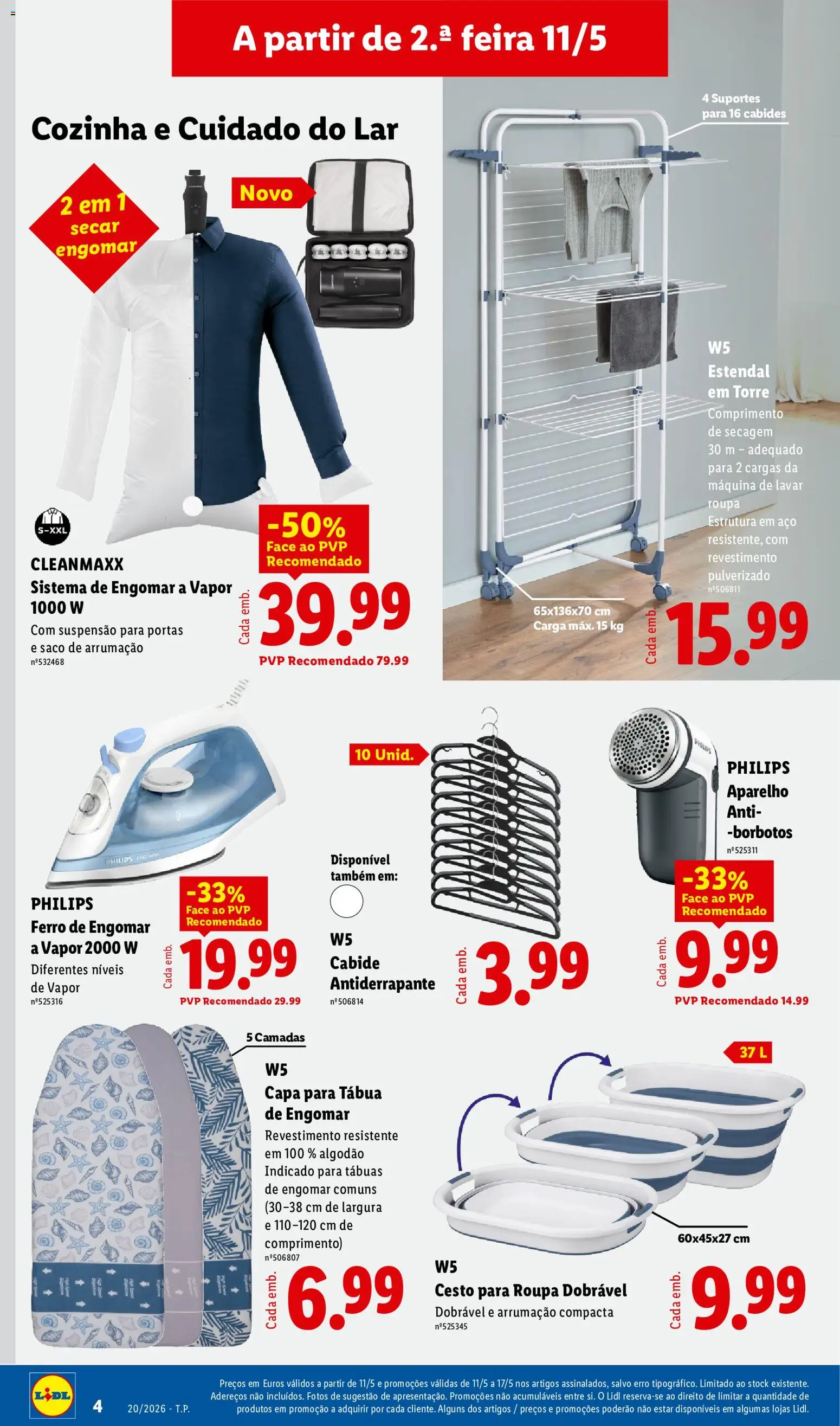 Lidl Novidades │ válido de 11.05.2026 | Página: 4 | Produtos: Ferro de engomar, Máquina de lavar, Algodão, Portas
