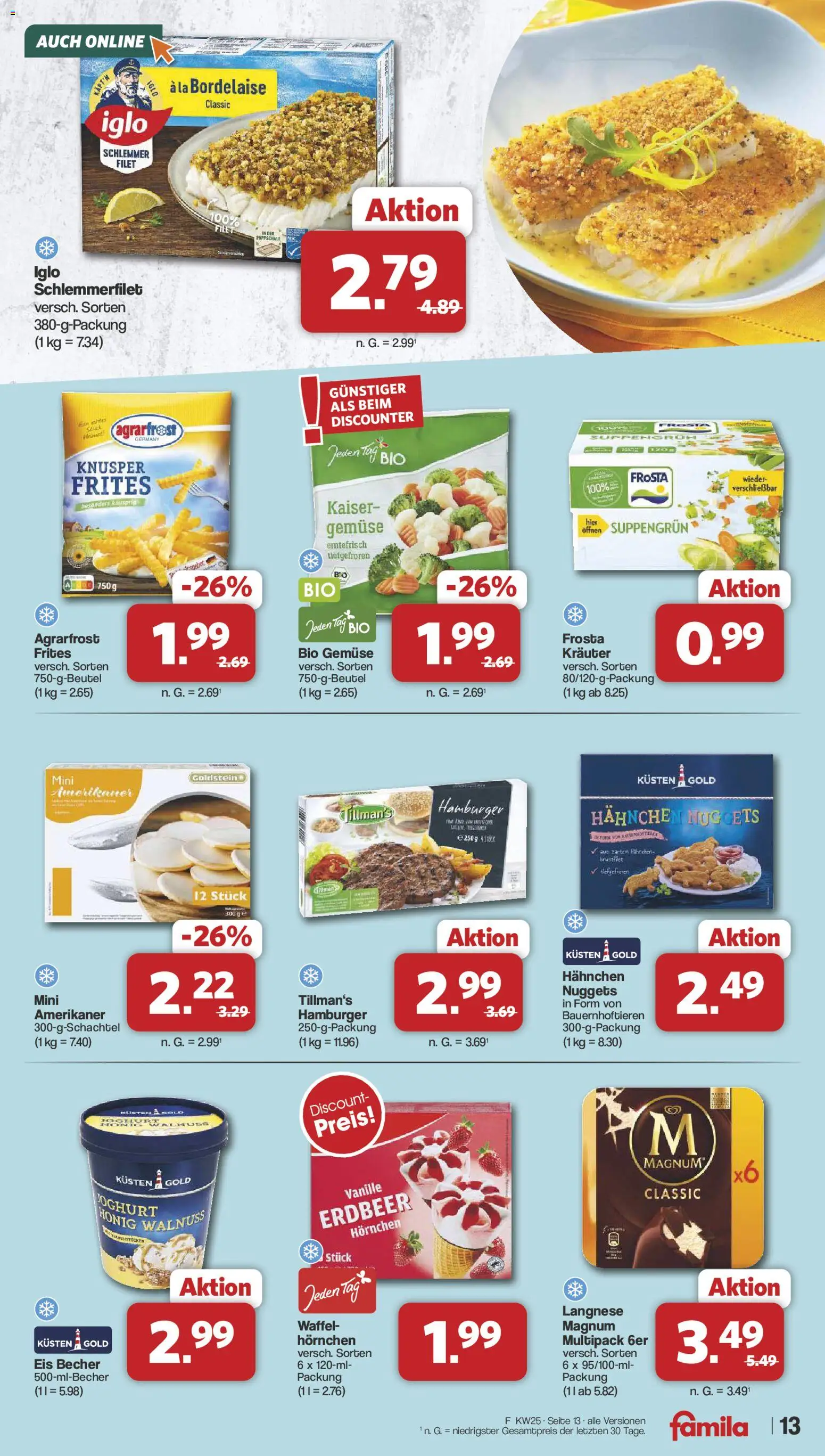 Famila Nordwest Prospekt – gültig ab 15.06.2026 | Seite: 13 | Produkte: Hahnchen, Iglo, Frosta, Gemüse