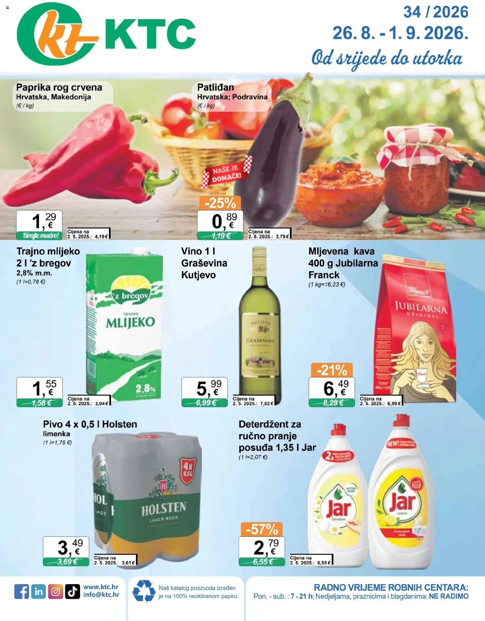 KTC katalog | vrijedi od 26.08.2026 | Stranica: 1 | Proizvodi: Vino, Paprika, Trajno mlijeko, Jar