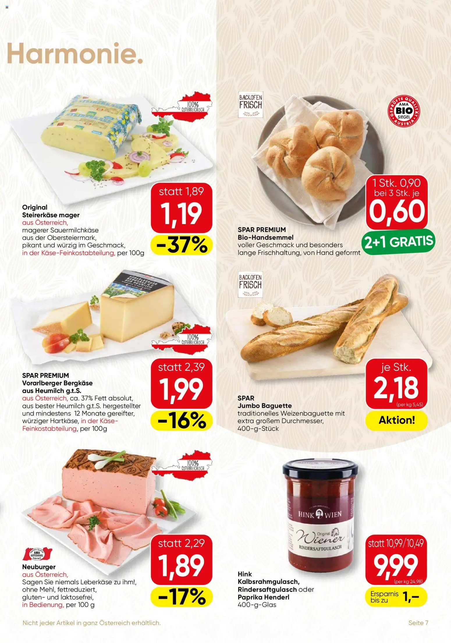 SPAR Gourmet Flugblatt gültig ab 22.10.2026 | Seite: 7 | Produkte: Baguette, Käse