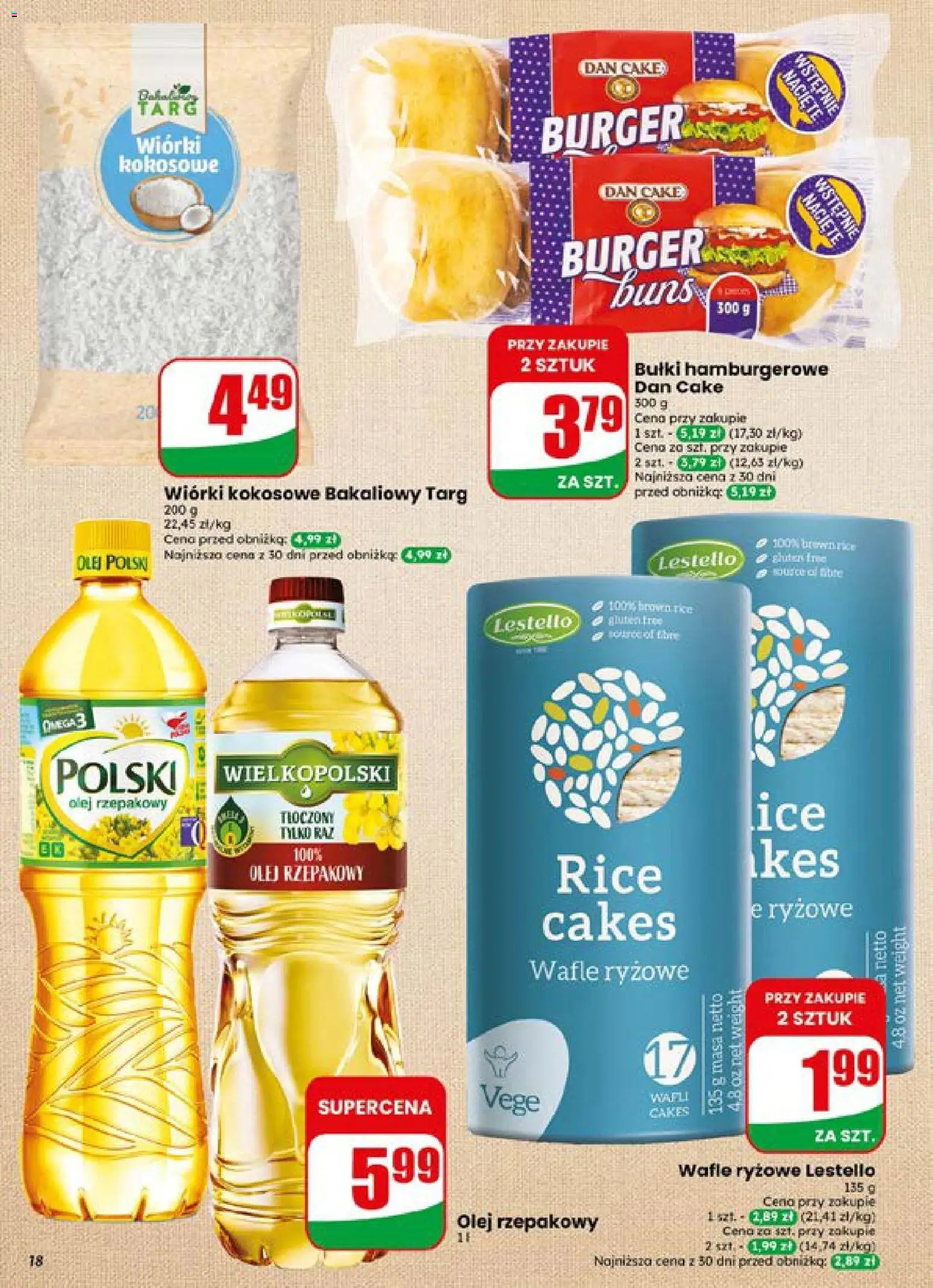 Dino gazetka od 15.07.2026 | Strona: 18 | Produkty: Olej rzepakowy, Wafle, Wafle ryżowe, Burger
