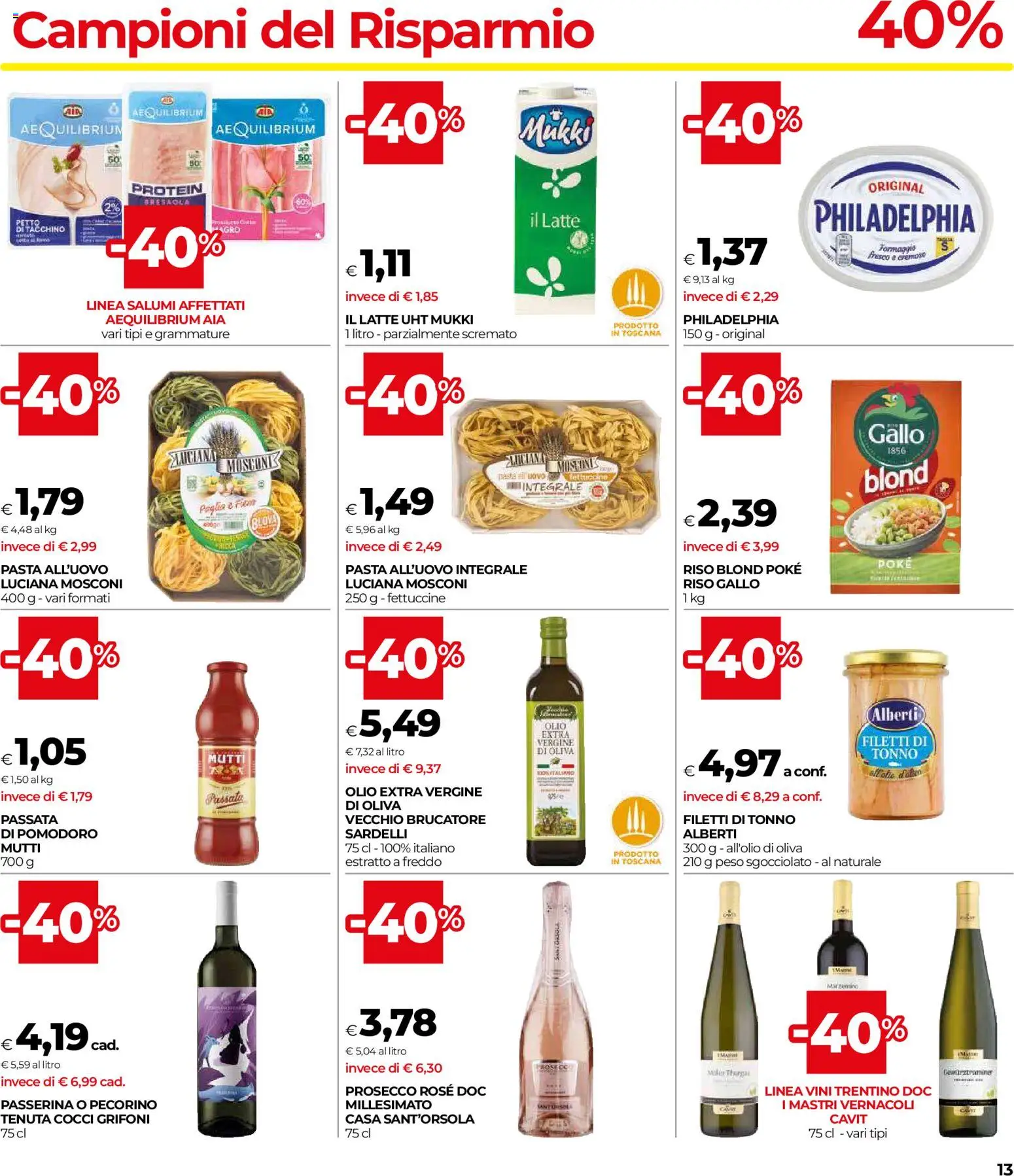 Volantino COOP del 16/07/2026 | Pagina: 13 | Prodotti: Prosecco, Tonno, Pecorino, Fettuccine