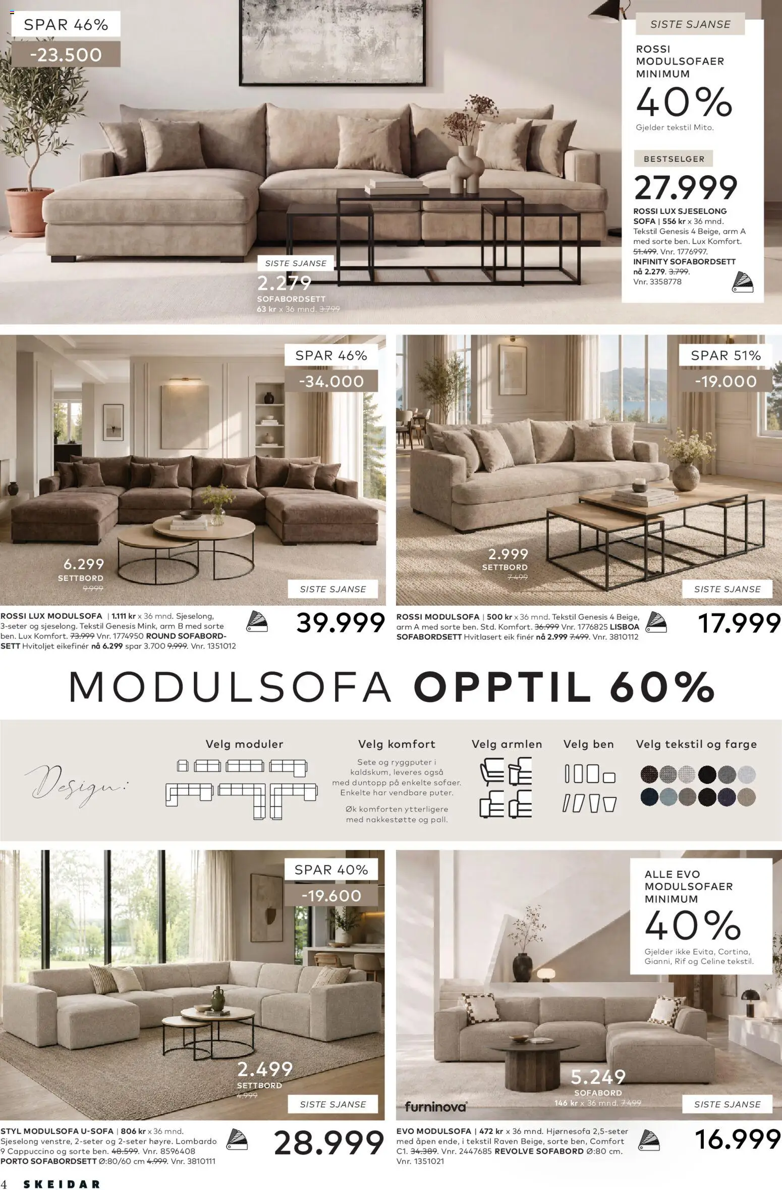 {H1} | Side: 4 | Produkter: Hjørnesofa, Sofa, Sjeselong, Cappuccino