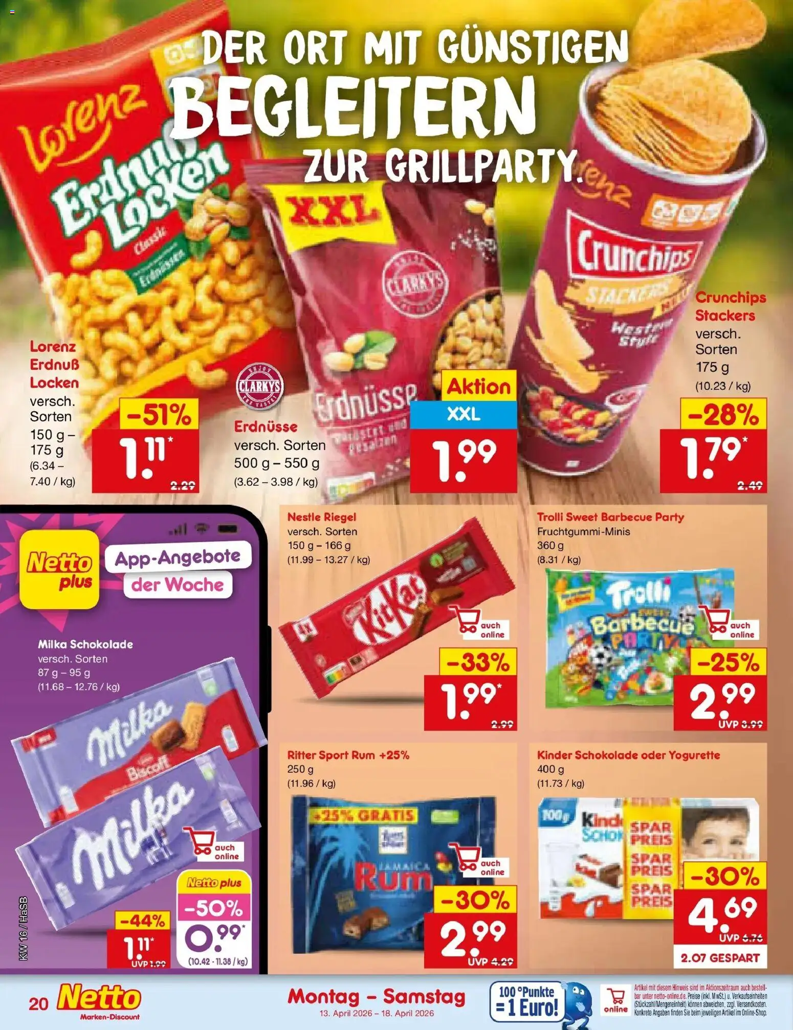 Netto Marken-Discount Prospekt Wuppertal	 – gültig ab 13.04.2026 | Seite: 28 | Produkte: Kinder schokolade, Erdnüsse, Milka schokolade, Milka