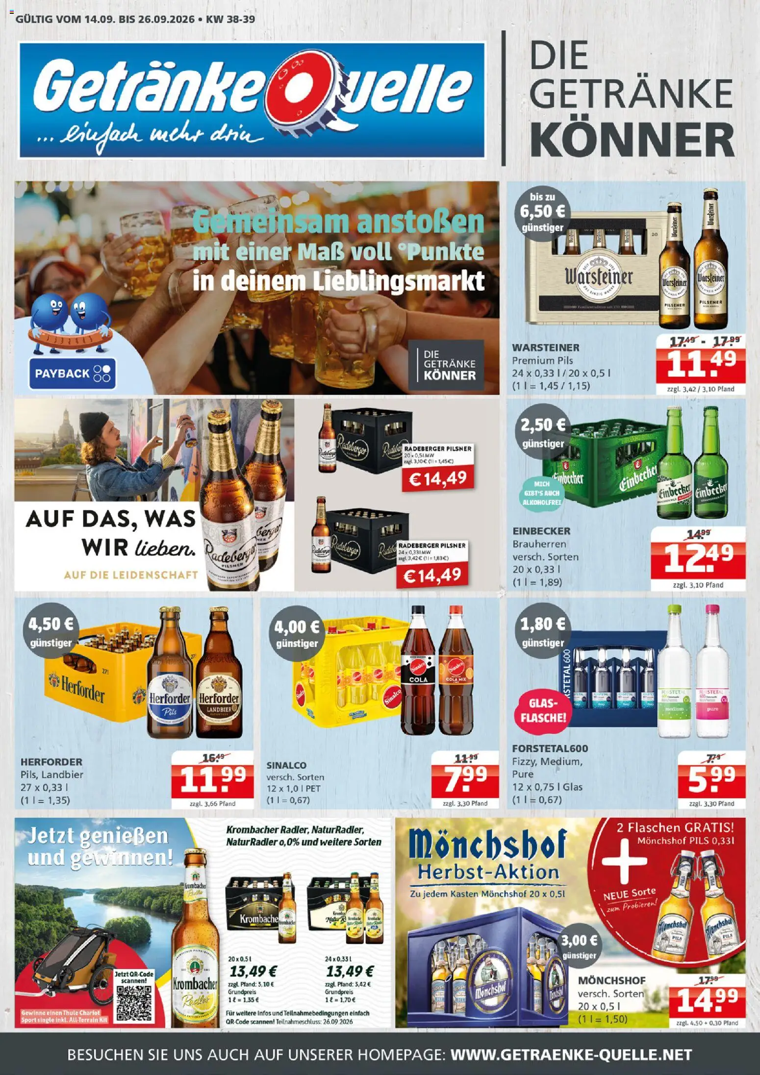 Getränke Quelle Prospekt – gültig ab 14.09.2026 | Seite: 1 | Produkte: Sinalco, Pils, Warsteiner, Radeberger pilsner