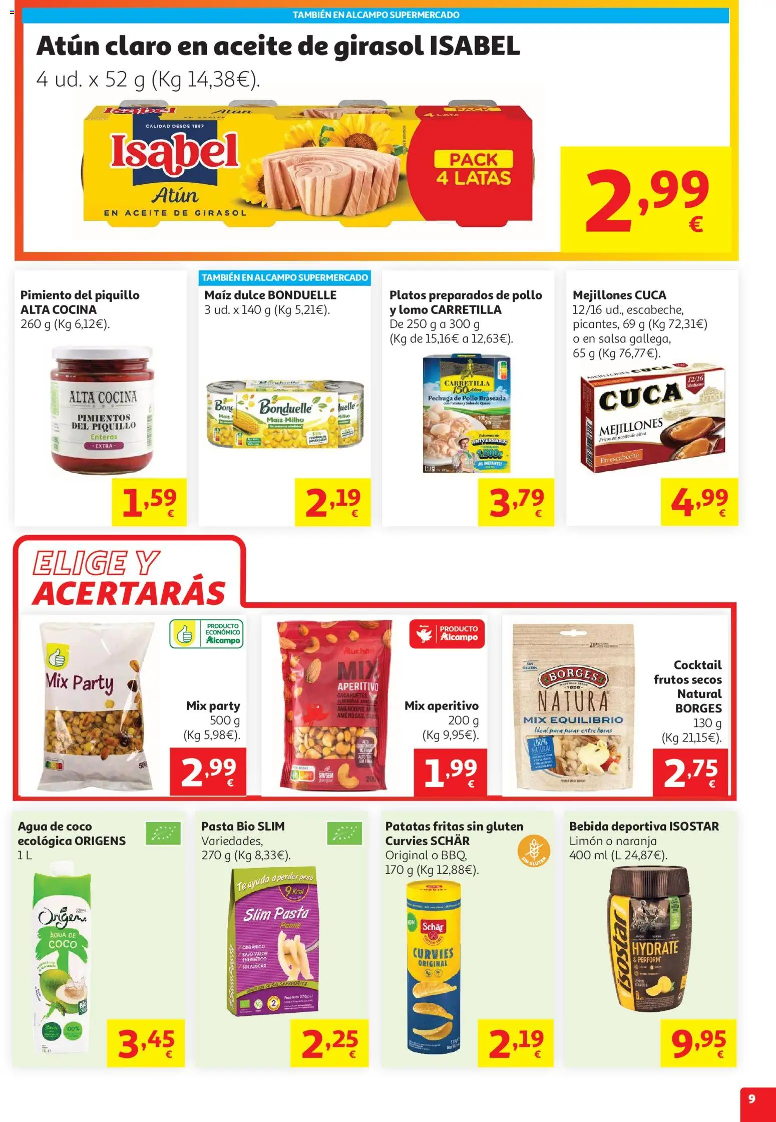 Alcampo HP Unico No Litoral │ válido desde el 29/07/2026 | Página: 9 | Productos: Queso, Pasta, Κάδος απορρυμάτων, Té