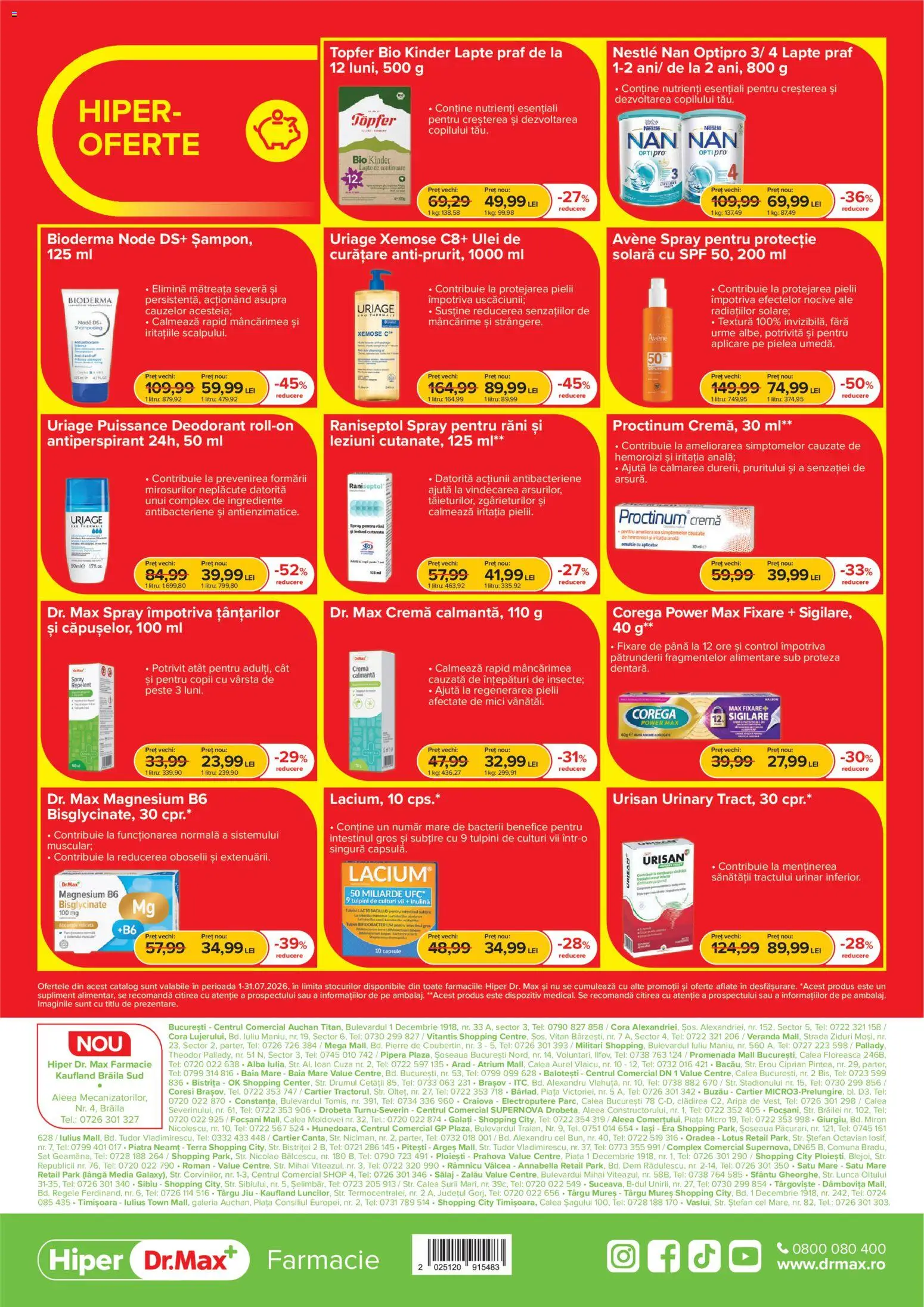 Noul catalog Dr.Max – valabil de la 01.07.2026 | Pagină: 8 | Produse: Şerit ödül, Lapte, Cremă, Deodorant