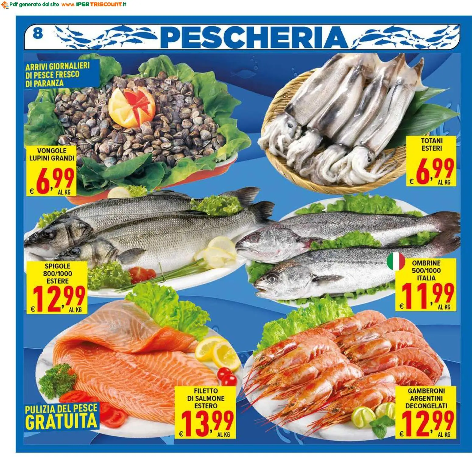 Volantino Ipertriscount del 23/10/2026 | Pagina: 8 | Prodotti: Lupini, Salmone, Vongole, Gamberoni