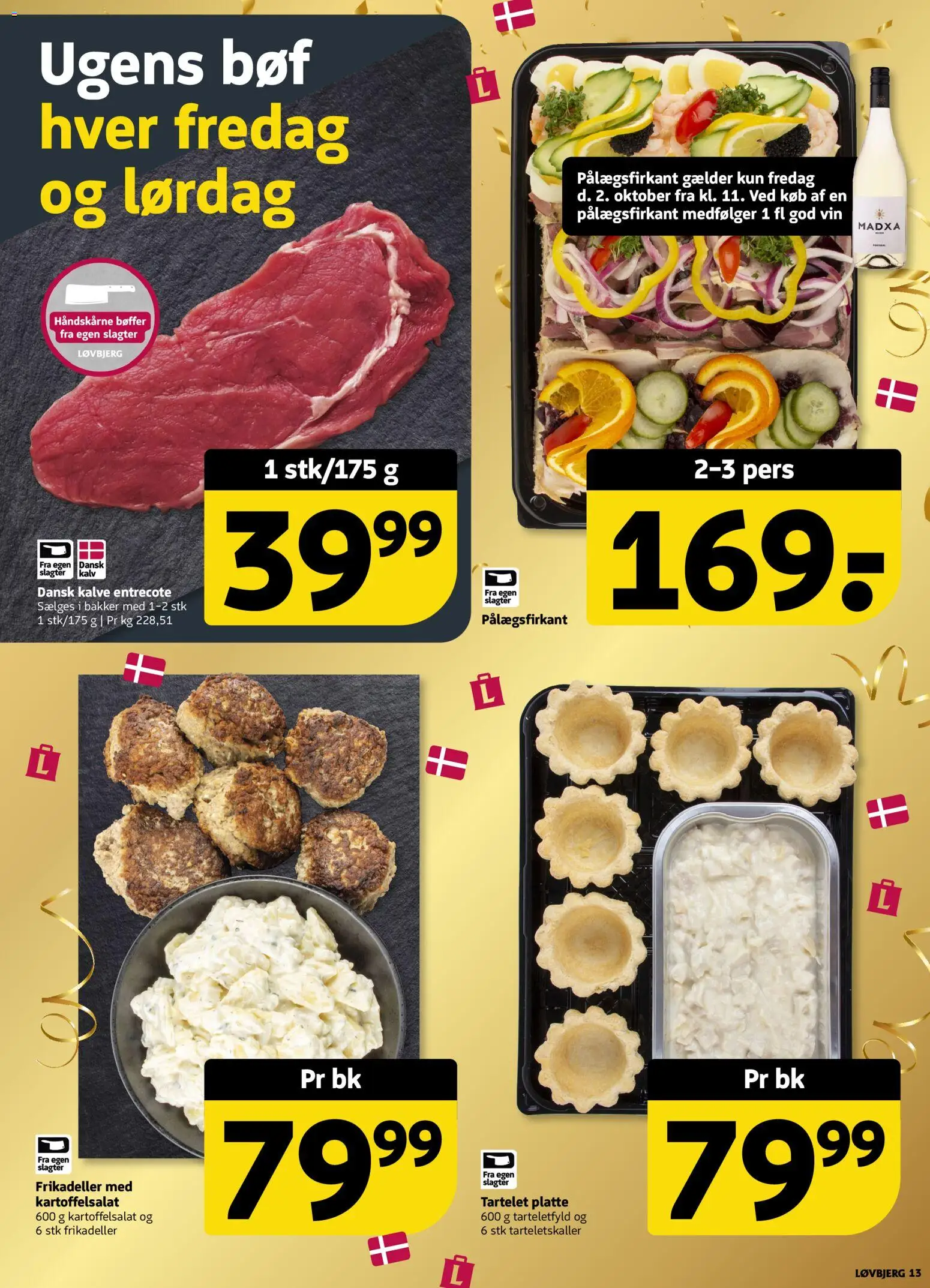 Løvbjerg tilbudsavis – gyldig fra 02/10/2026 | Side: 13 | Produkter: Kartoffelsalat, Vin, Entrecote, Frikadeller