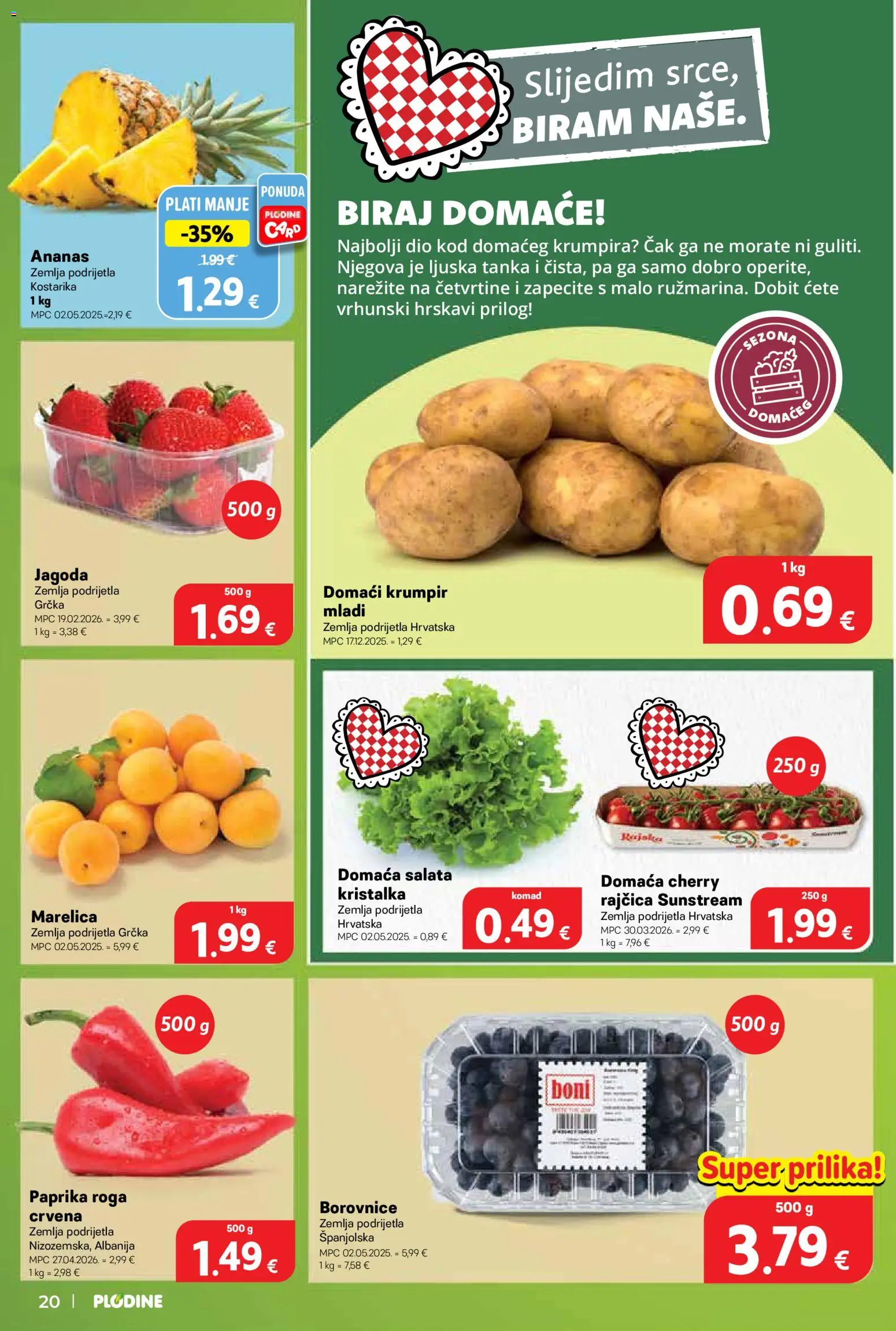 Plodine katalog | vrijedi od 10.06.2026 | Stranica: 20 | Proizvodi: Ananas, Salata, Krumpir, Rajčica