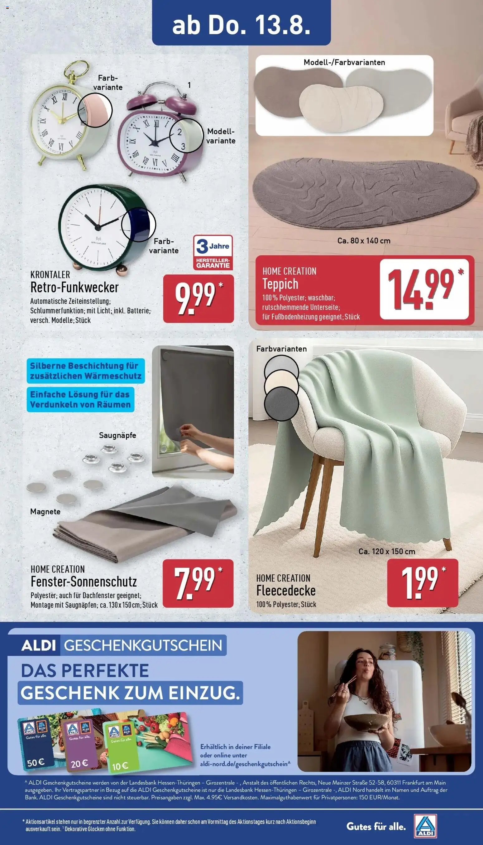 Aldi Wochenangebote (ab 10.08.2026) » Angebote Online | Seite: 23 | Produkte: Decke, Teppich, Home creation