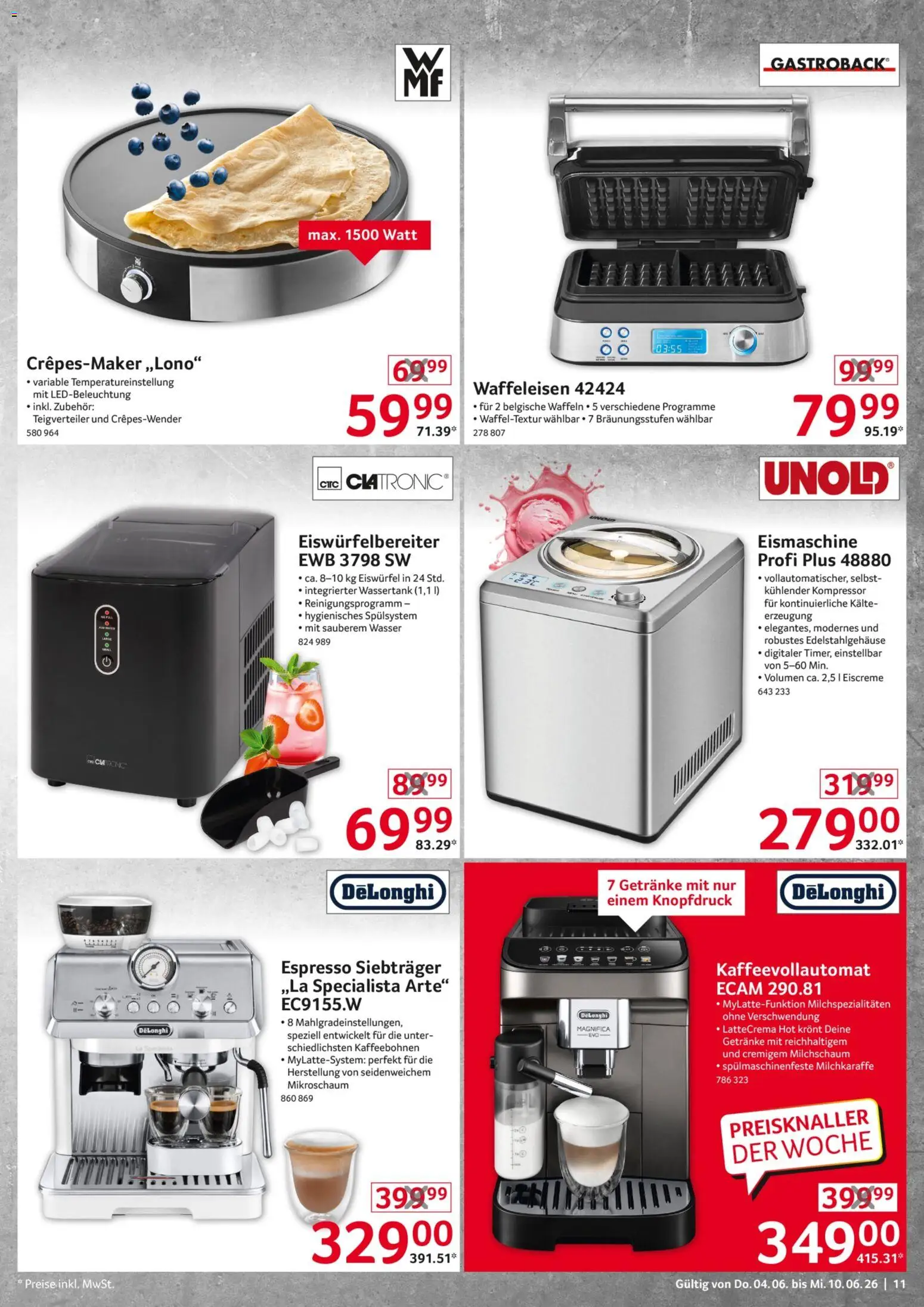 Selgros Non Food – gültig ab 04.06.2026 | Seite: 11 | Produkte: Waffeln, Wasser, Kaffeevollautomat, Waffeleisen