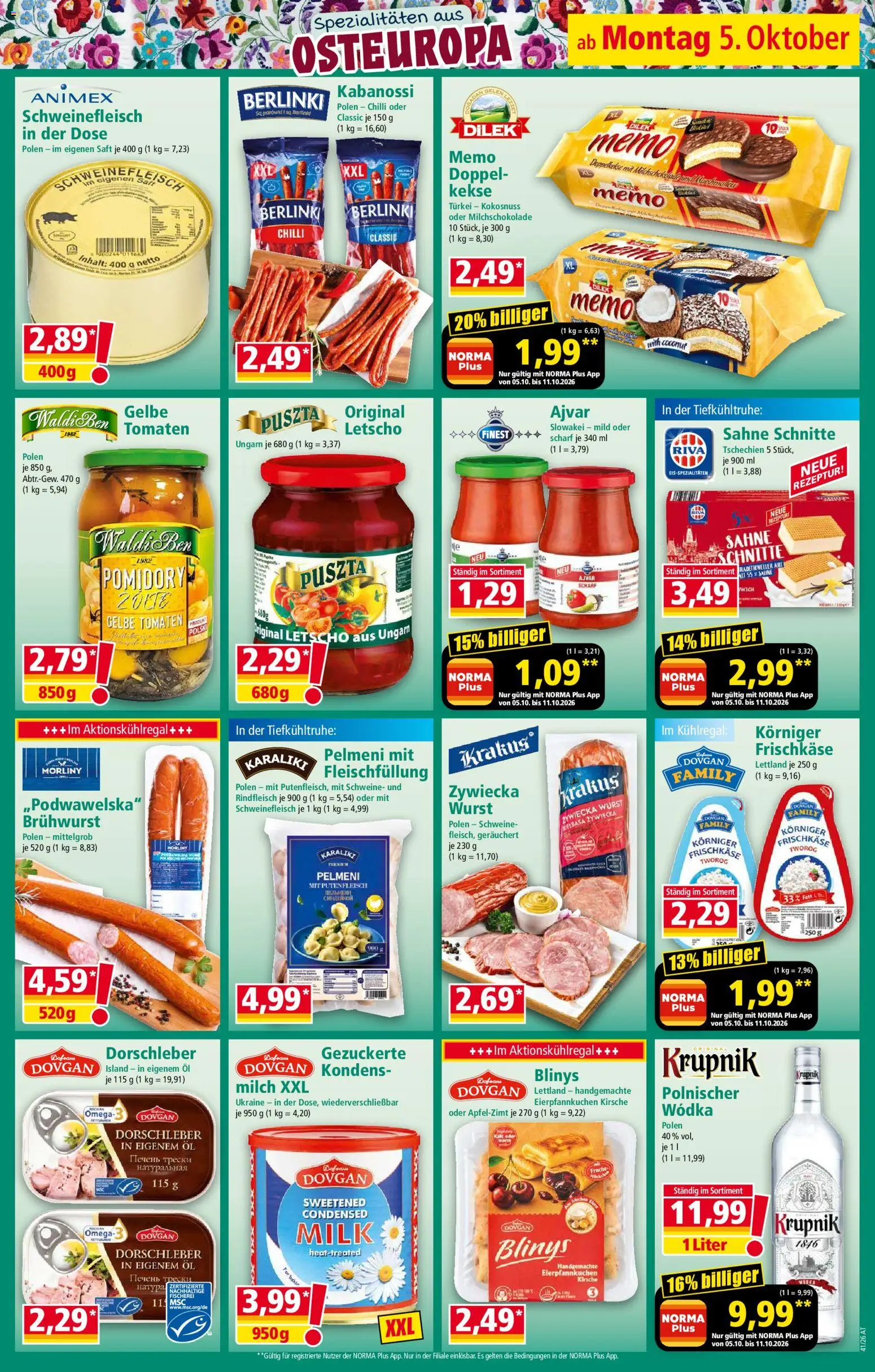 Norma Flugblatt gültig ab 05.10.2026 | Seite: 16 | Produkte: Kekse, Öl, Saft, Schweinefleisch