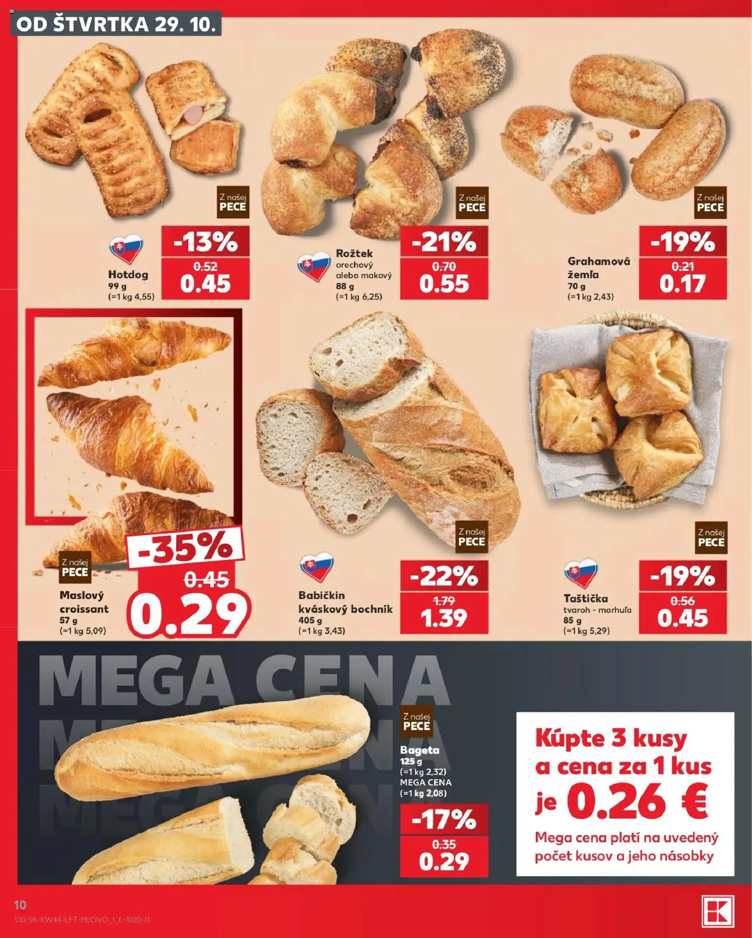 Nové Kaufland akcie – leták je platný od 29.10.2026 | Strana: 10 | Produkty: Croissant, Bageta, Tvaroh