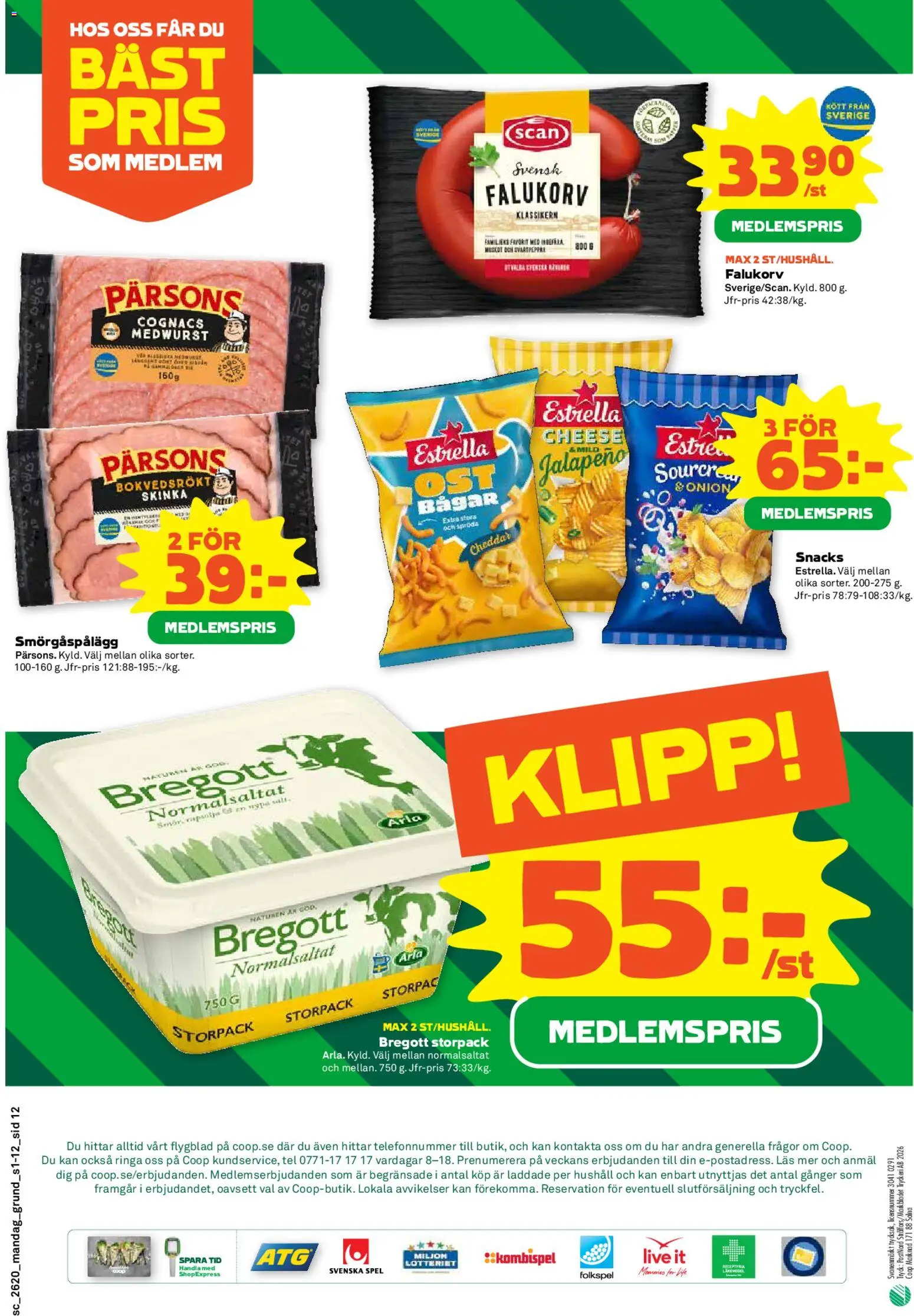Stora Coop reklamblad aktuell från 11.05.2026 | Sida: 12 | Produkter: Falukorv, Cheddar, Smörgåspålägg, Rapsolja