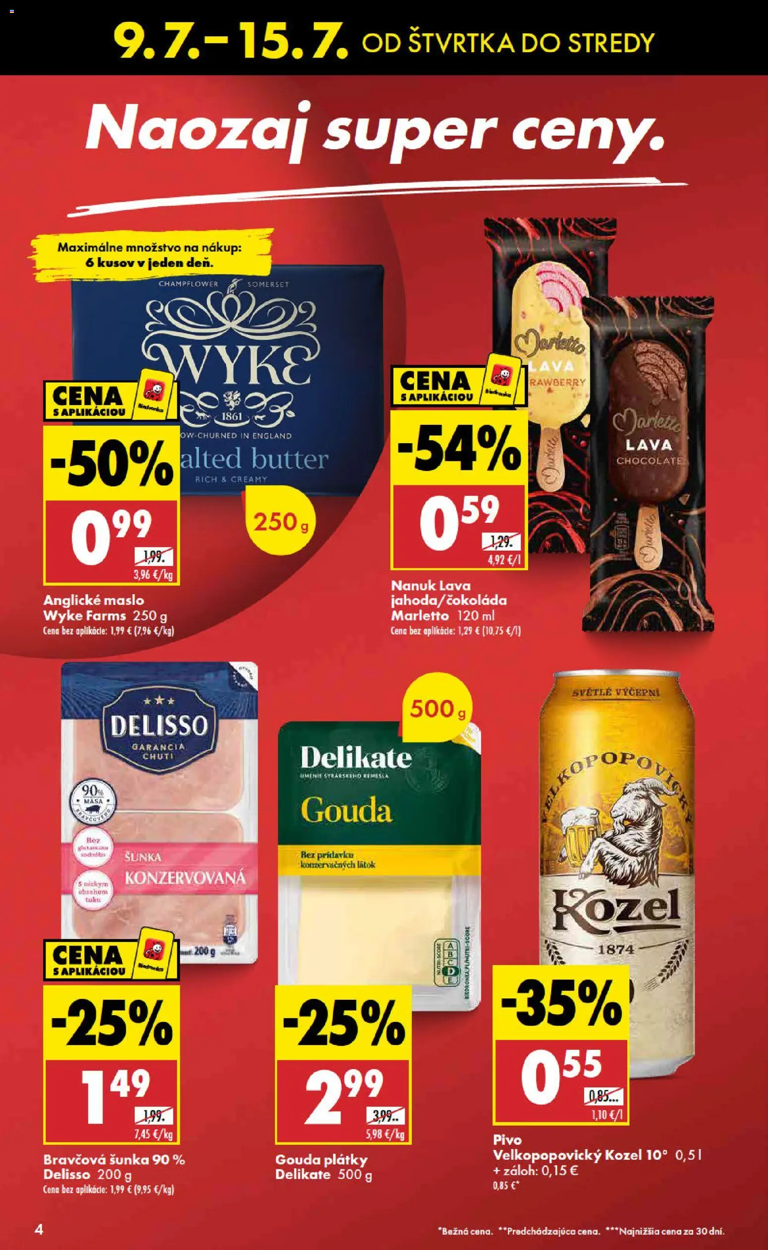 Nové Biedronka akcie – leták je platný od 09.07.2026 | Strana: 4 | Produkty: Maslo, Pivo, Gouda, Nanuk