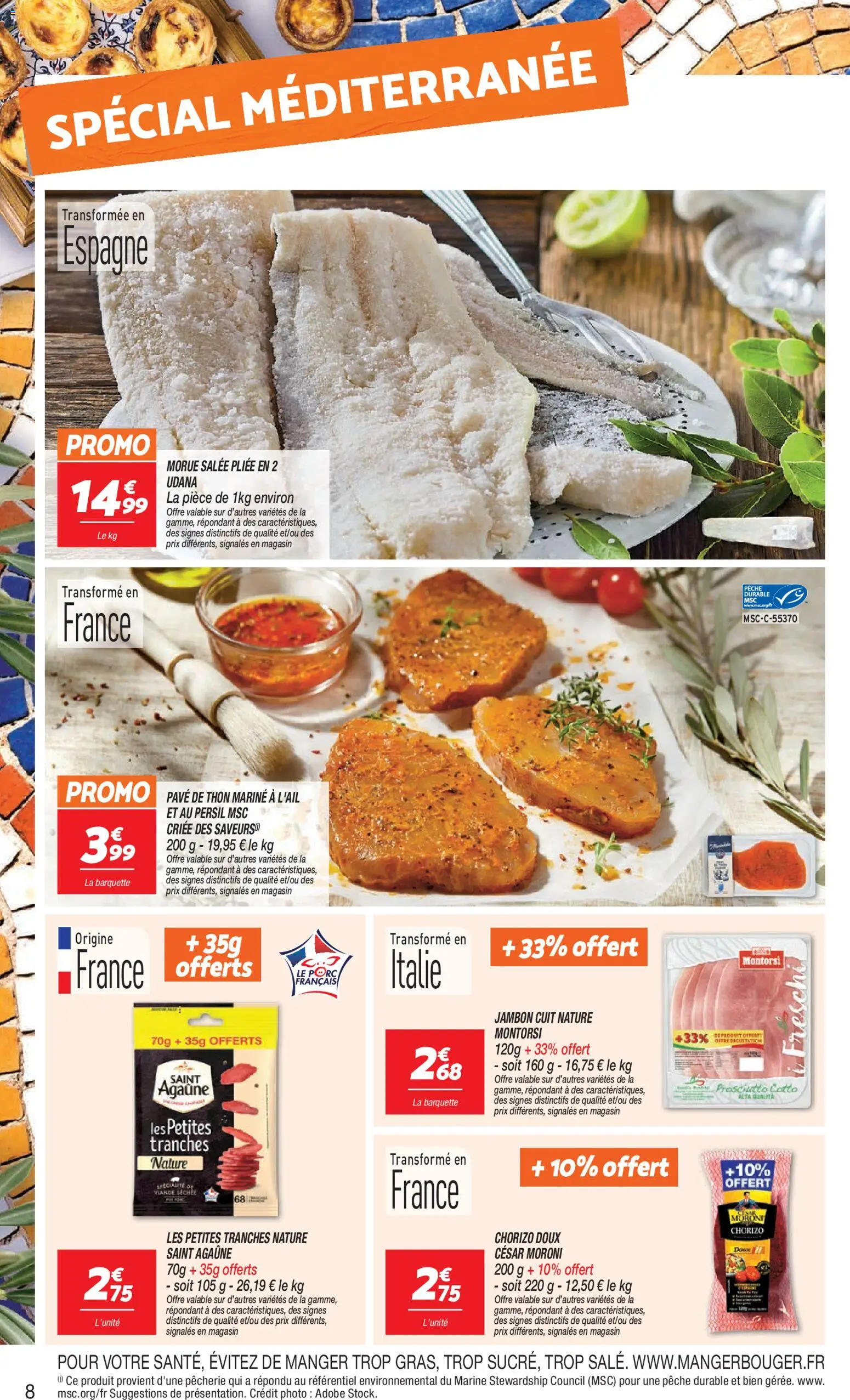{H1} | Page: 8 | Produits: Chorizo, Pêche, Jambon, Viande