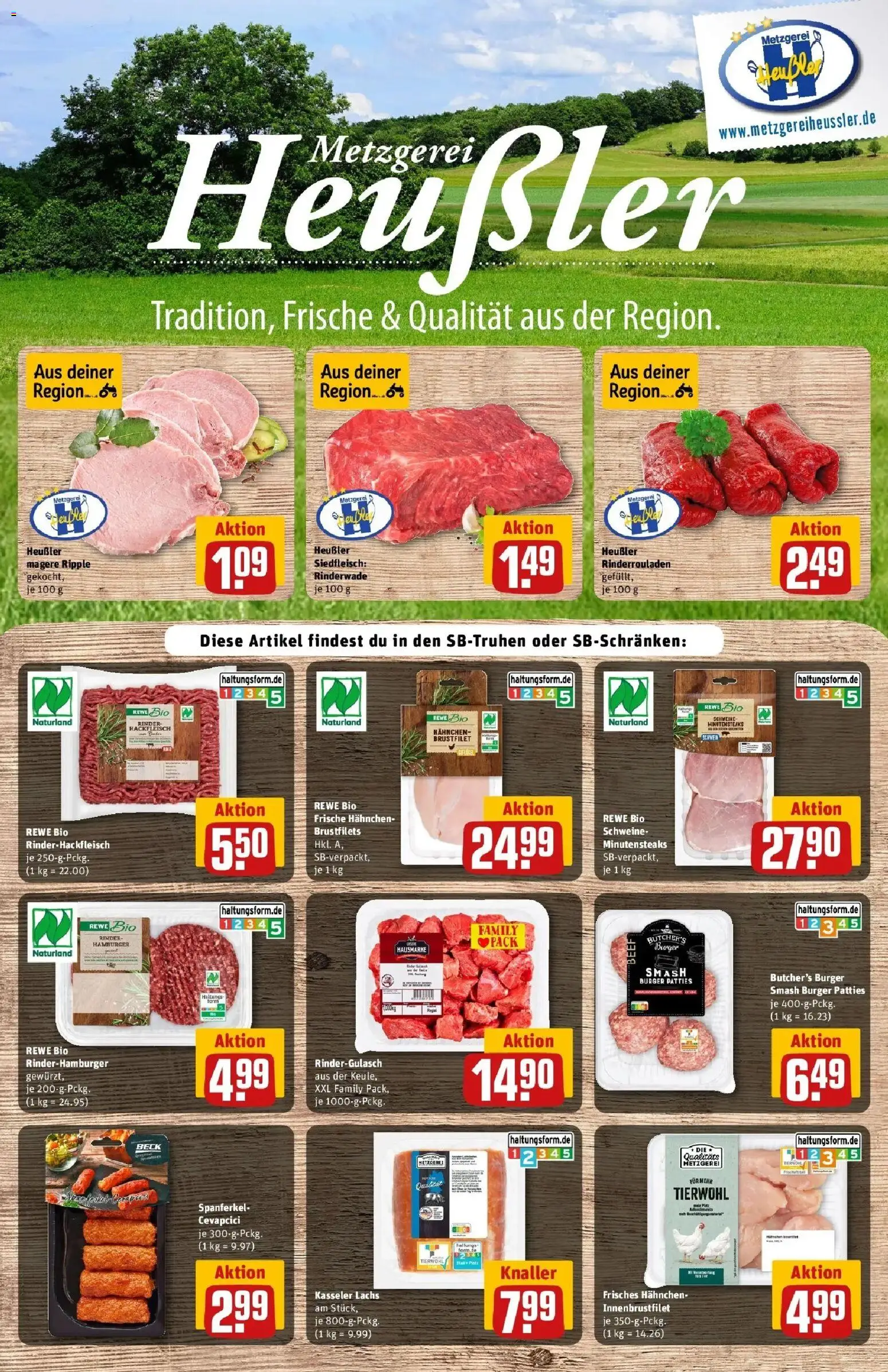REWE Prospekt ab 12.10.2026 zum Blättern » Angebote | Seite: 7 | Produkte: Rindergulasch, Hahnchen, Cevapcici, Burger