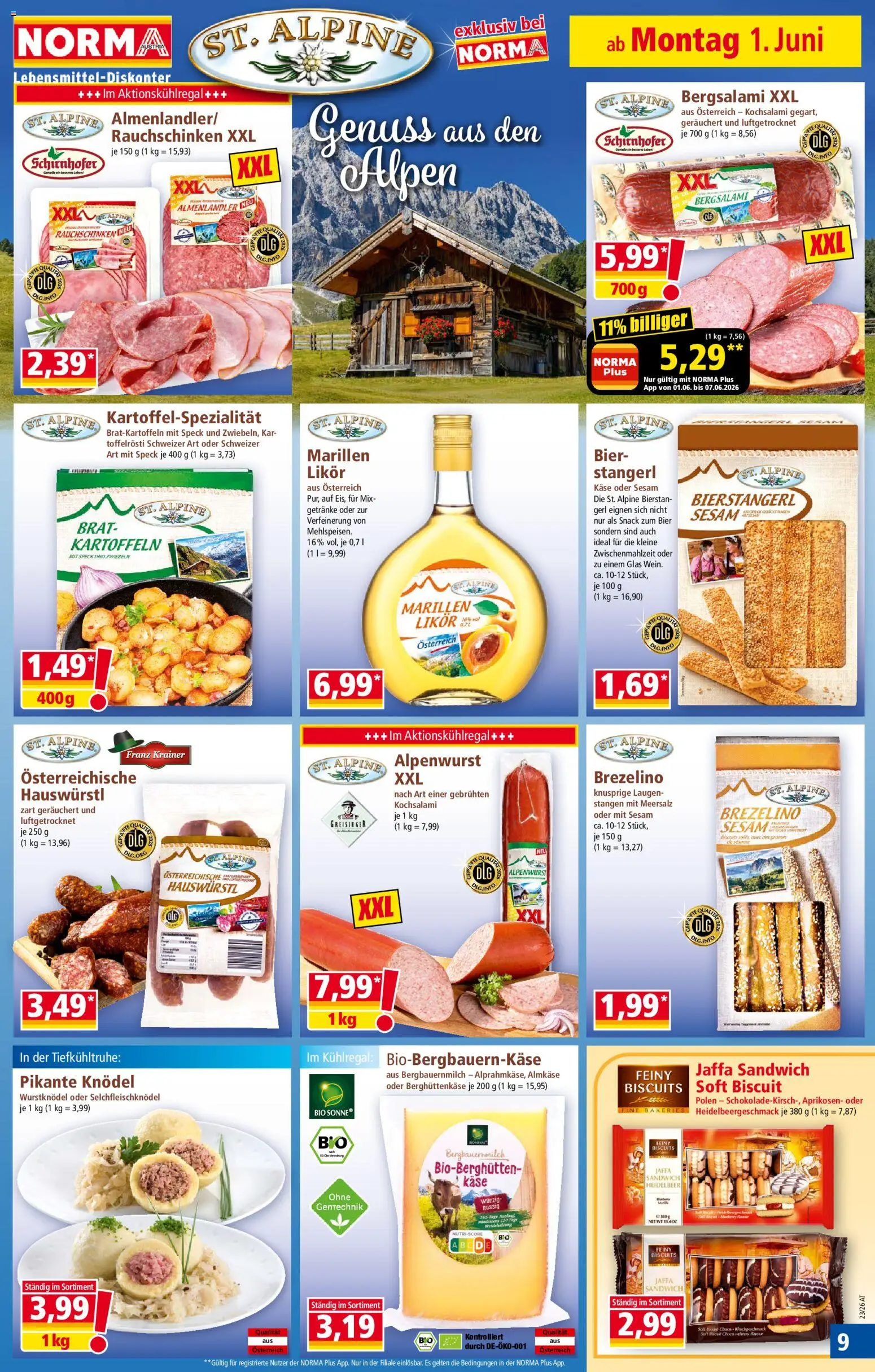 Norma Flugblatt gültig ab 01.06.2026 | Seite: 9 | Produkte: Kartoffeln, Zwiebeln, Käse, Bier