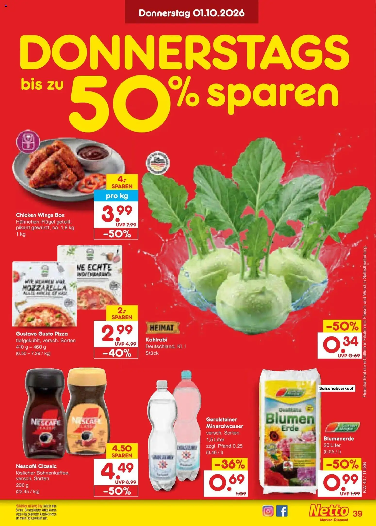 Netto Marken-Discount Prospekt Pirna – gültig ab 28.09.2026 | Seite: 61 | Produkte: Nescafe, Blumenerde, Nescafe classic, Fleisch