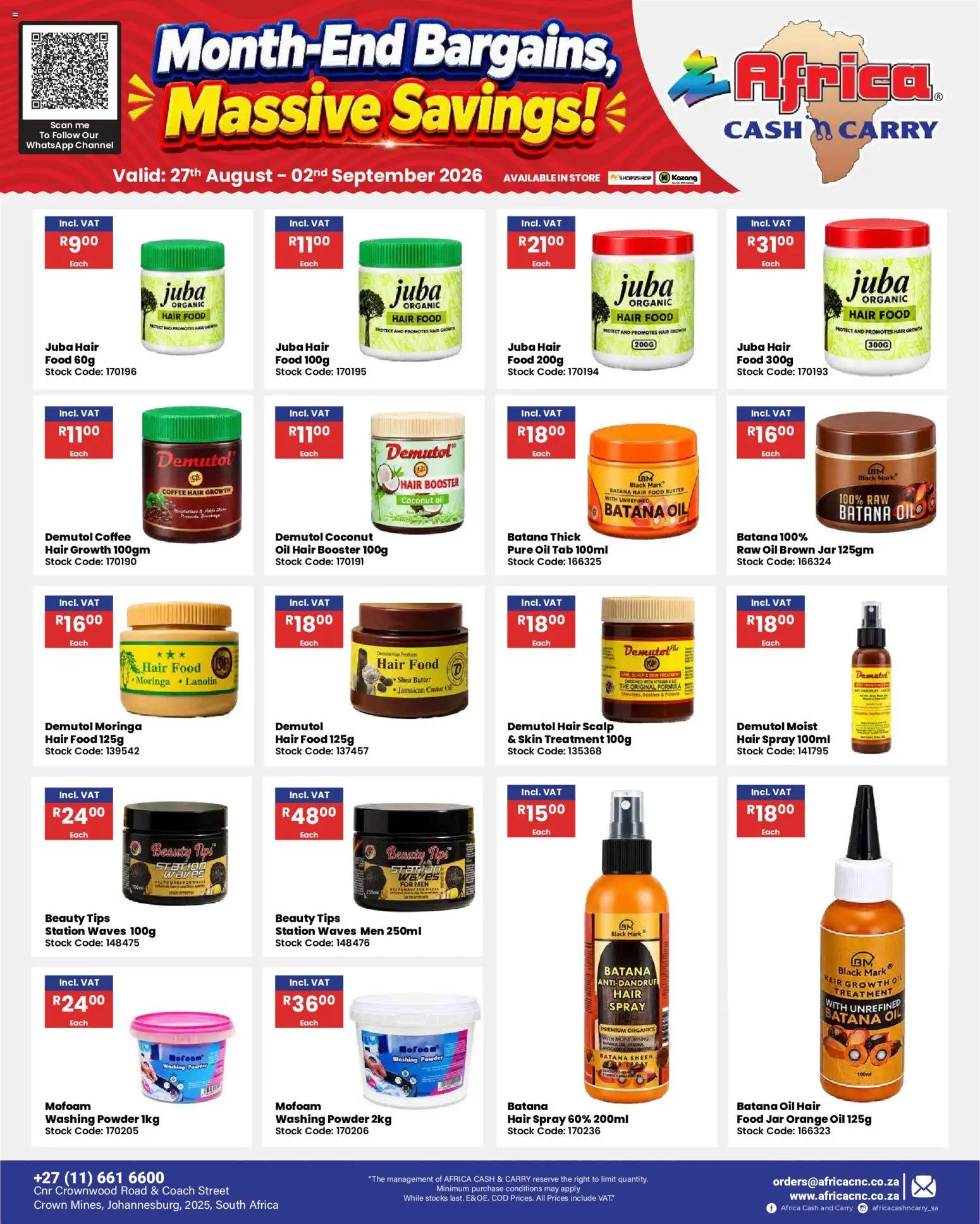 New Africa Cash & Carry catalogue – valid from 27/08/2026 | Page: 64 | Products: Butter, Stock, Washing powder, Coconut oil