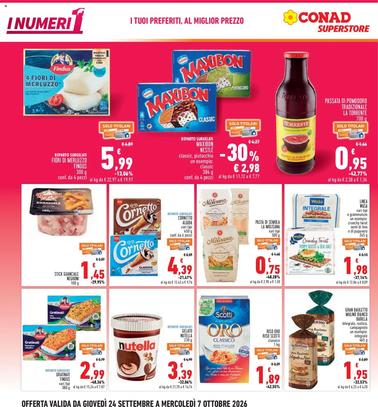 Volantino Conad del 24/09/2026 | Pagina: 4 | Prodotti: Merluzzo, La Molisana, Pomodoro, Passata di pomodoro