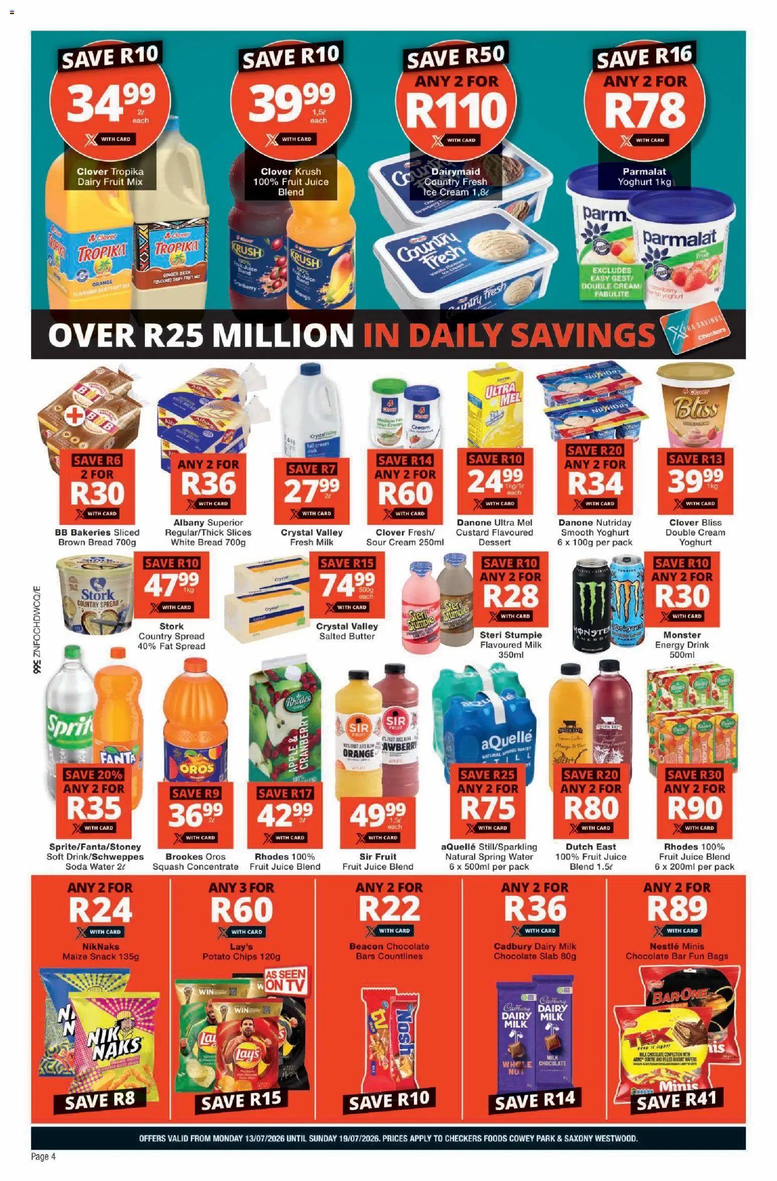 New Checkers catalogue – valid from 13/07/2026 | Page: 4 | Products: Custard, Squash, Juice, Mango