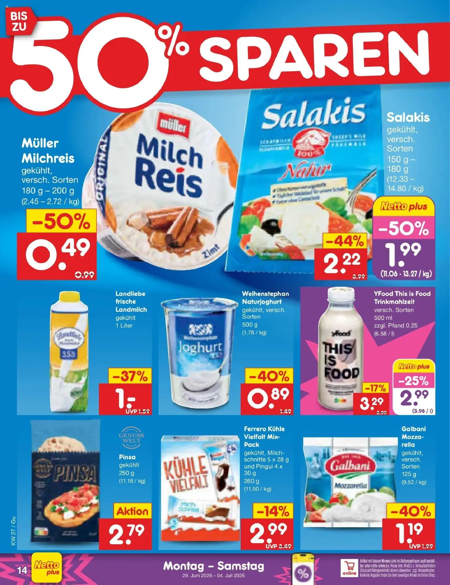 Netto Marken-Discount Prospekt Augustusburg – gültig ab 29.06.2026 | Seite: 20 | Produkte: Milch, Joghurt, YFood, Salakis
