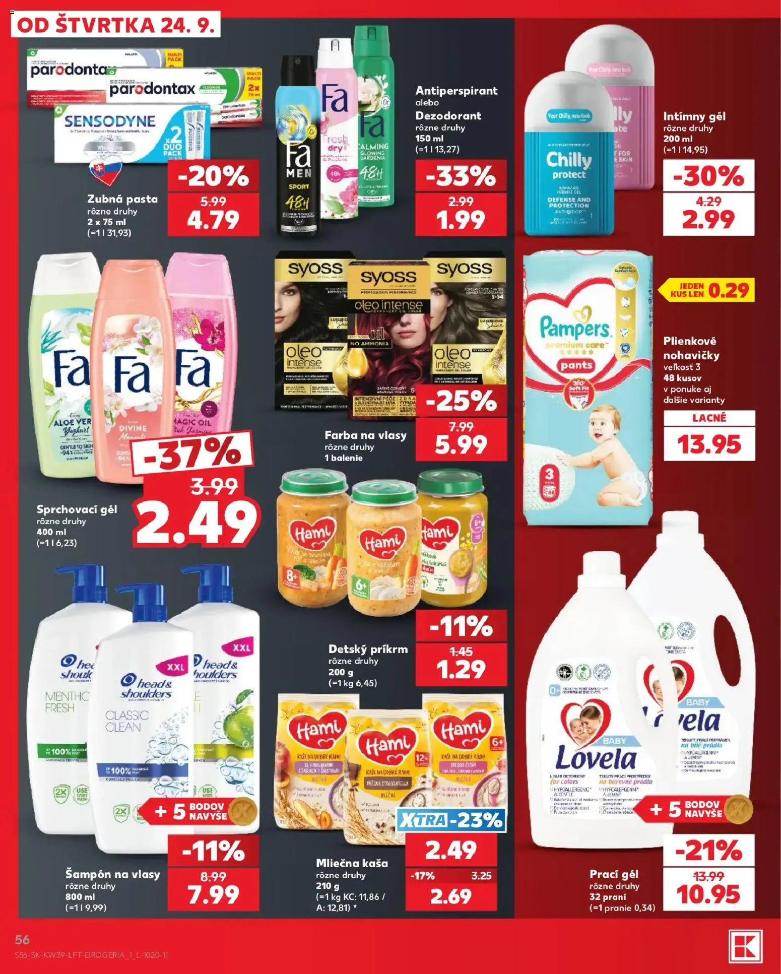 Nové Kaufland akcie – leták je platný od 24.09.2026 | Strana: 56 | Produkty: Šampón, Dezodorant, Zubná pasta, Nohavičky