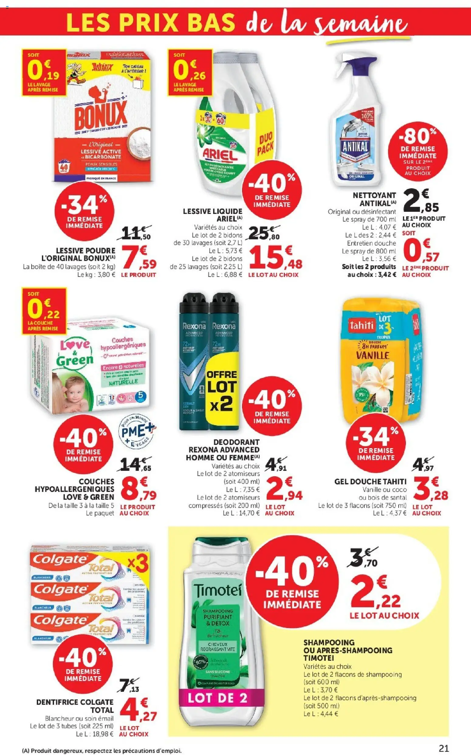 {H1} | Page: 21 | Produits: Gel douche, Déodorant, Lessive, Vin