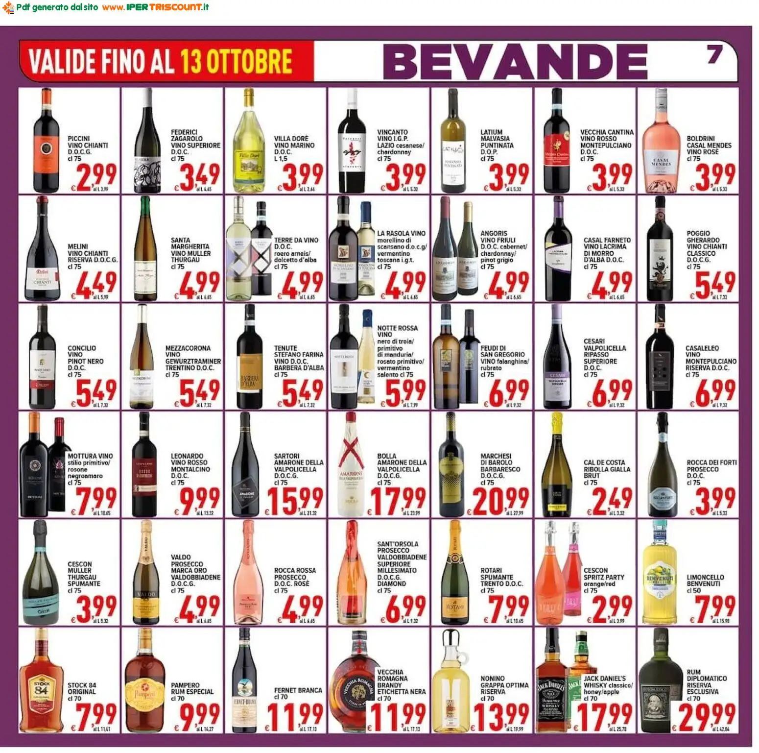 Volantino Ipertriscount del 02/10/2026 | Pagina: 7 | Prodotti: Prosecco, Vino, Rum, Jack Daniel’s
