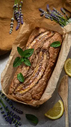 Kruh od banane, Banana bread with banana slices on top and mint leaves. - Pregled kataloga iz trgovine Lidl, vrijedi od 25.10.2024 | Stranica: 68 | Proizvodi: Kruh, Banane