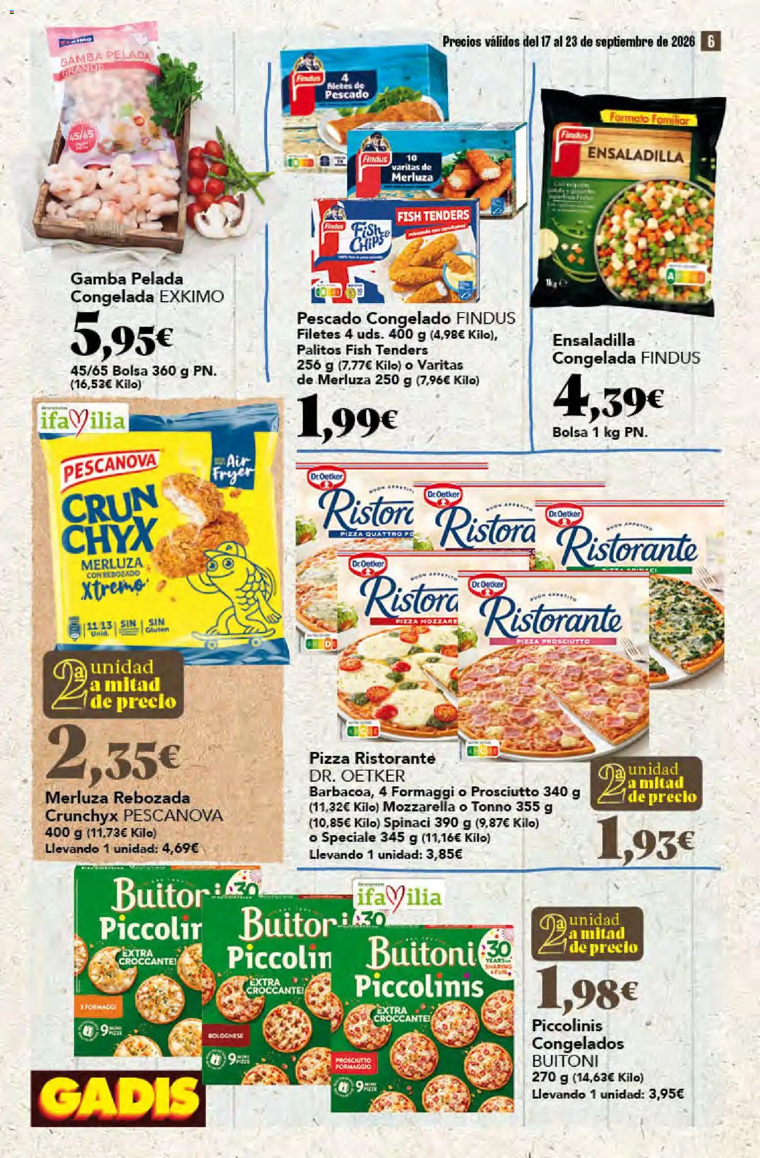 Gadis folleto │ válido desde el 17/09/2026 | Página: 6 | Productos: Ensaladilla, Pizza, Pescado, Mozzarella