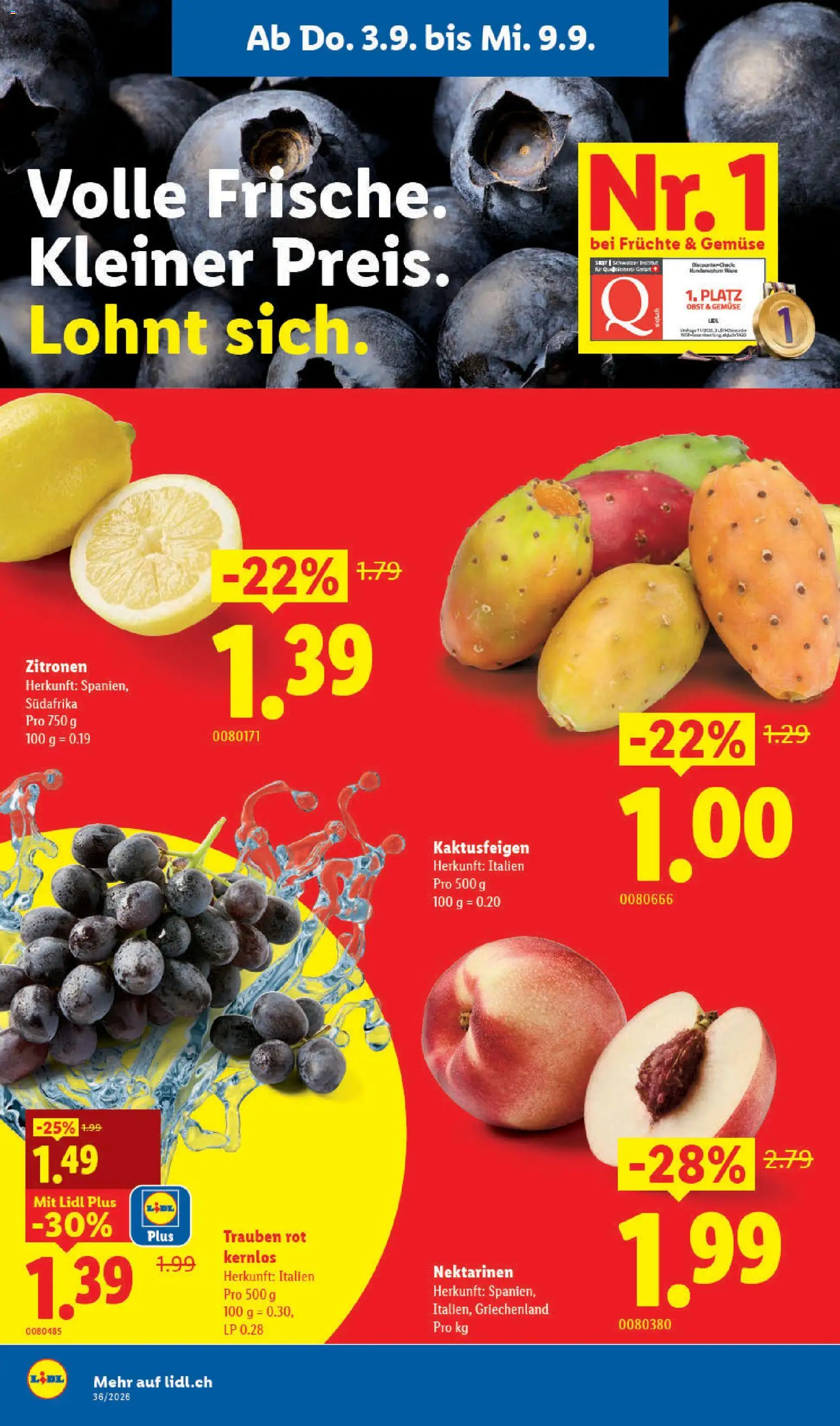 Lidl aktionen – gültig ab 03.09.2026 | Seite: 8 | Produkte: Zitronen, Nektarinen, Gemüse, Früchte