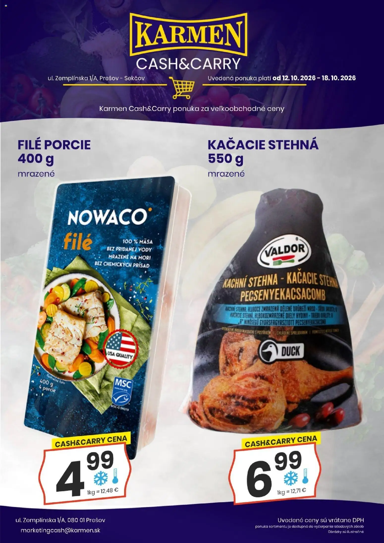 Nové KARMEN CBA akcie – leták je platný od 12.10.2026 | Strana: 6 | Produkty: Kačacie stehná, Filé, Mäso, Stehná