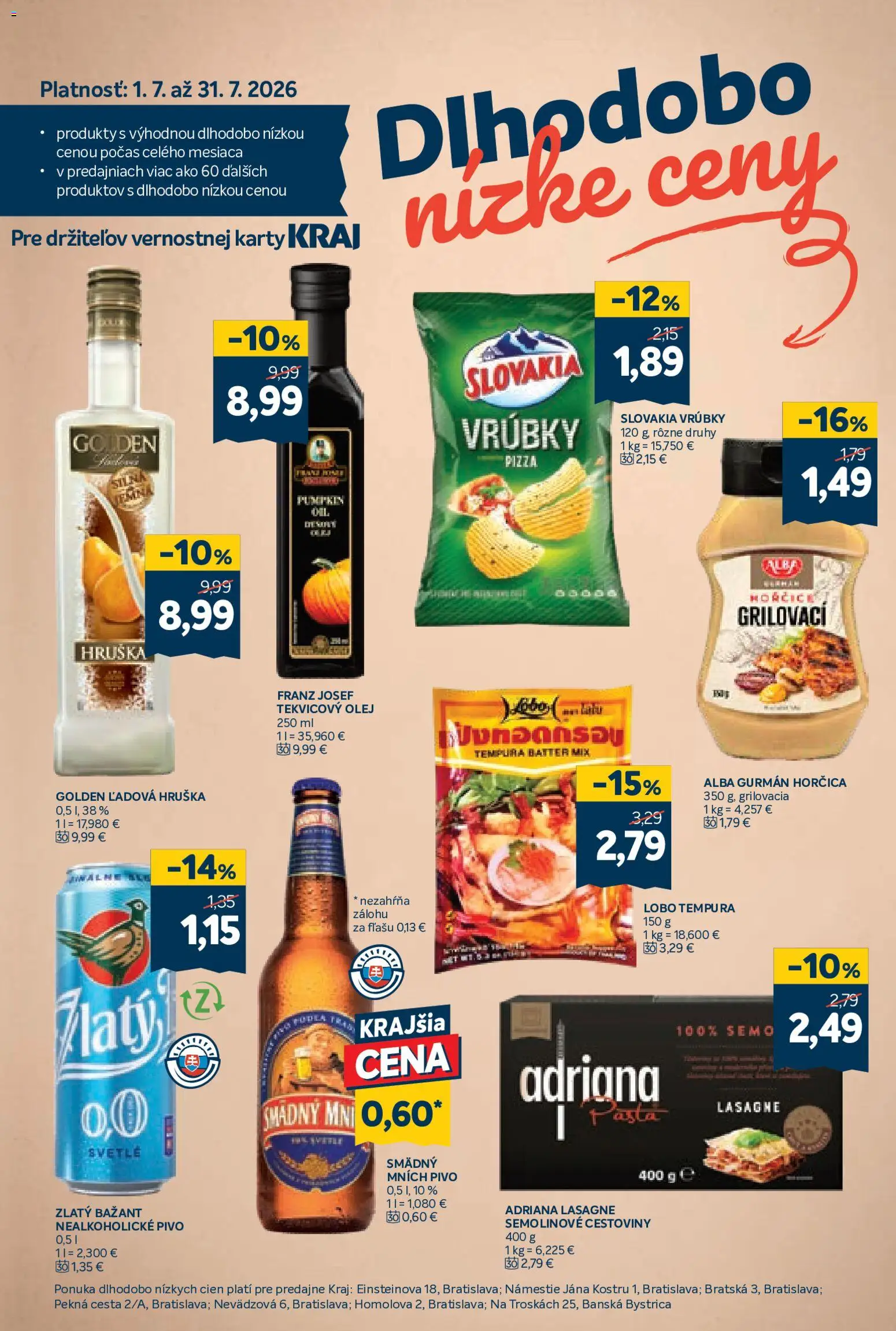 Nové Kraj akcie – leták je platný od 09.07.2026 | Strana: 15 | Produkty: Pizza, Cestoviny, Nealkoholické pivo, Lasagne