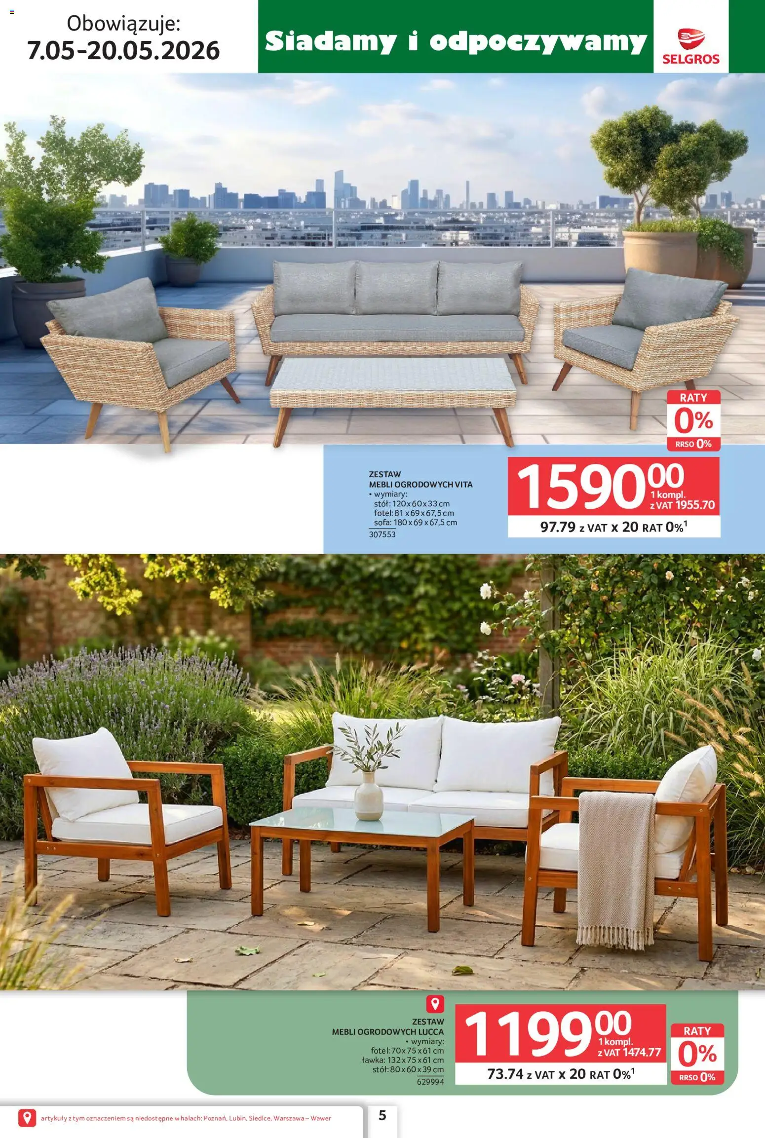 Selgros cash&carry gazetka - Ogród od 07.05.2026 | Strona: 5 | Produkty: Sofa, Fotel, Stół