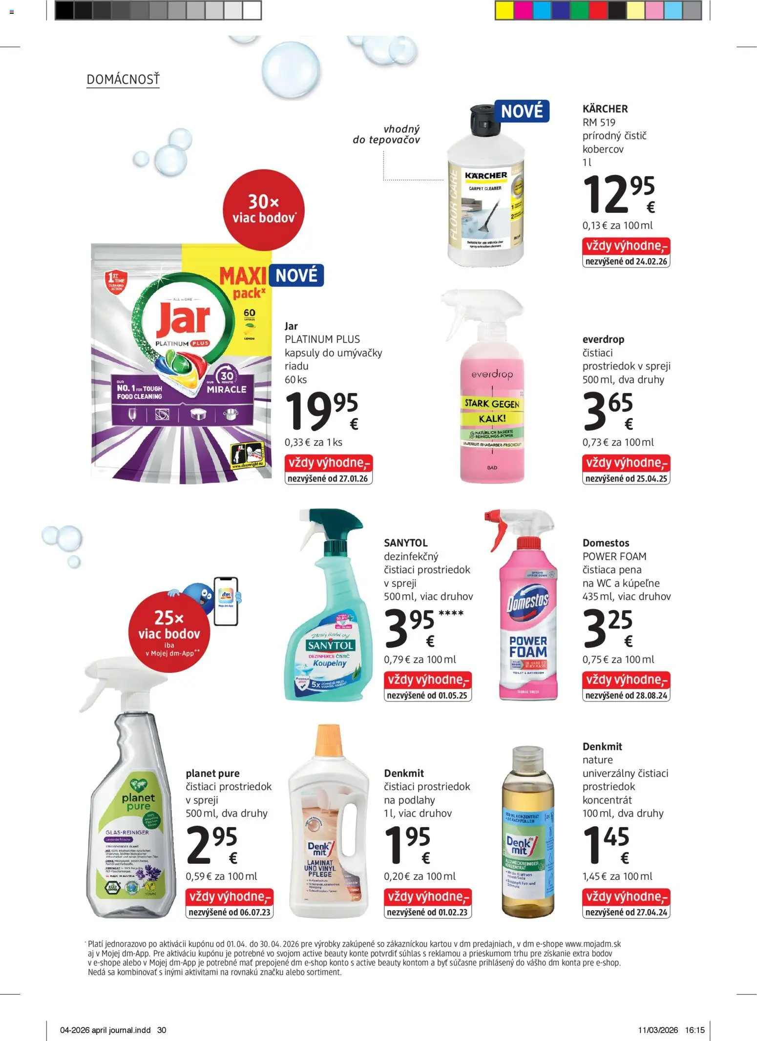 Nové dm drogerie akcie – leták je platný od 01.04.2026 | Strana: 30 | Produkty: Sanytol, Čistiaci prostriedok, Kärcher, Domestos