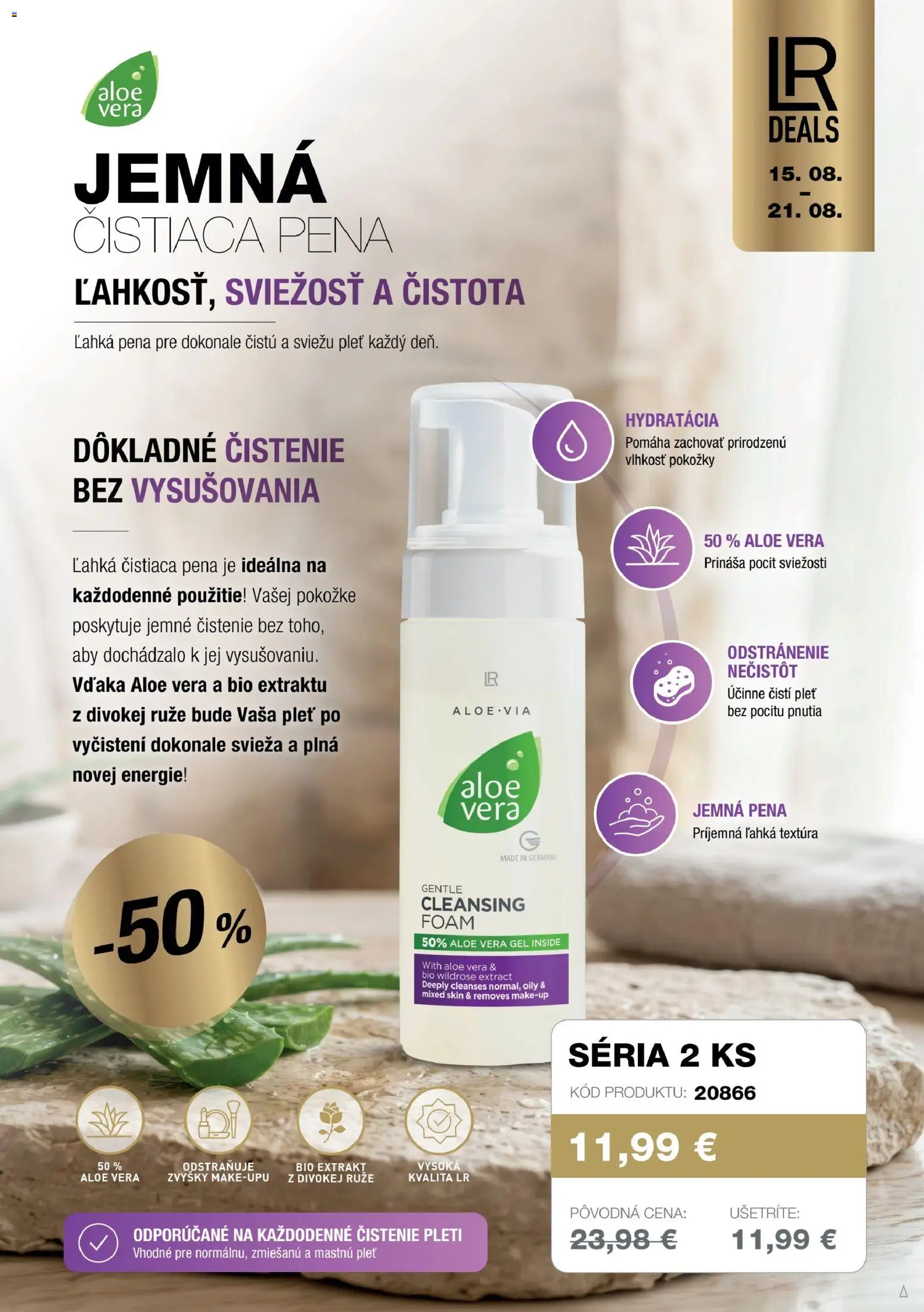 Nové LR akcie – leták je platný od 15.08.2026 | Strana: 4 | Produkty: Aloe Vera, Ruže, Pena