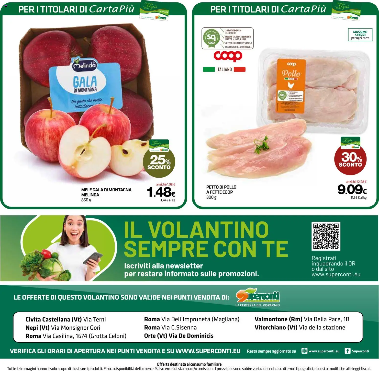 Volantino Superconti del 22/10/2026 | Pagina: 20 | Prodotti: Petto di Pollo, Mele, Tè, Stampa