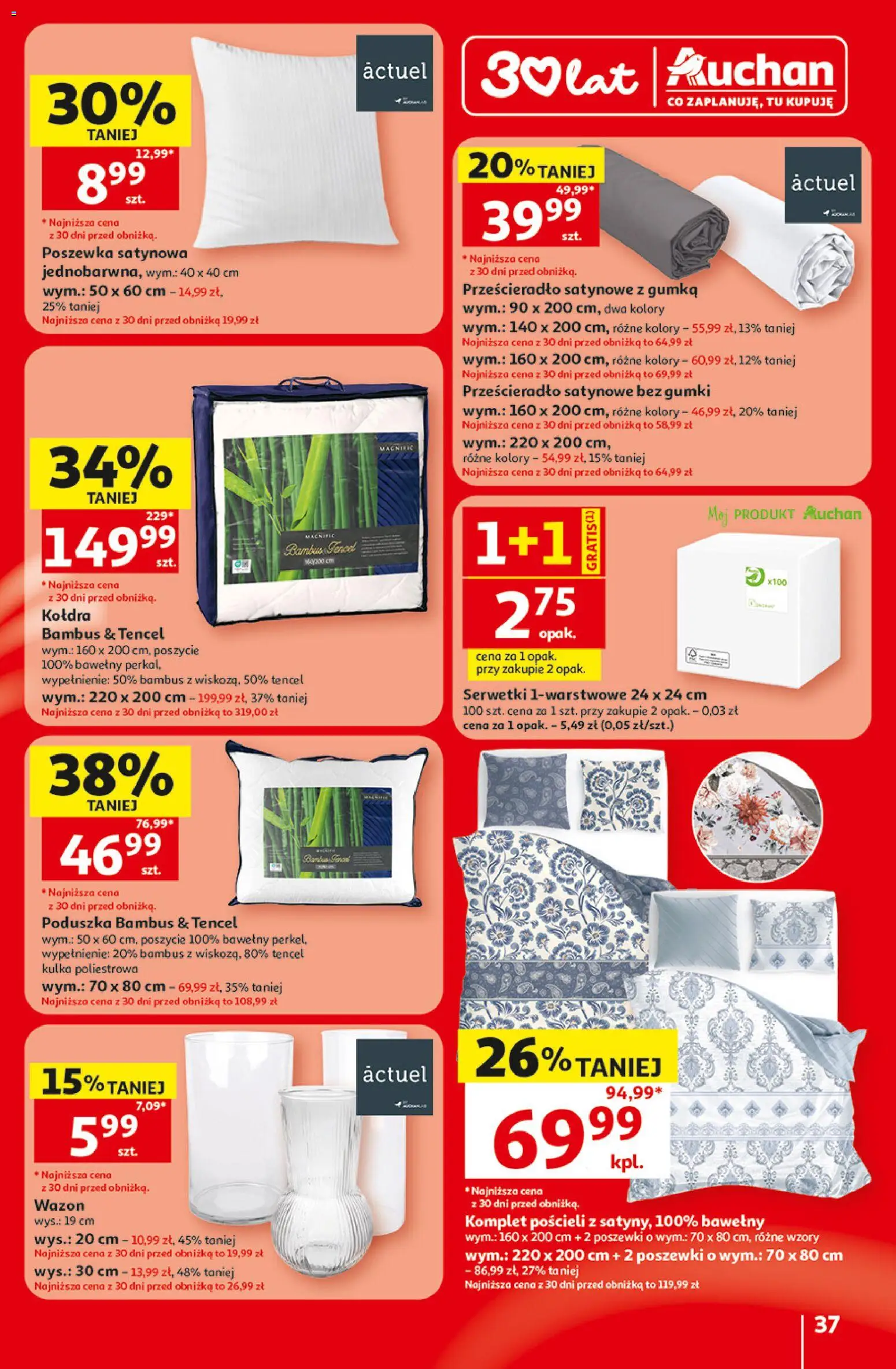 Auchan gazetka - 30 Lat Hipermarket od 18.06.2026 | Strona: 37 | Produkty: Poduszka, Wazon, Kołdra