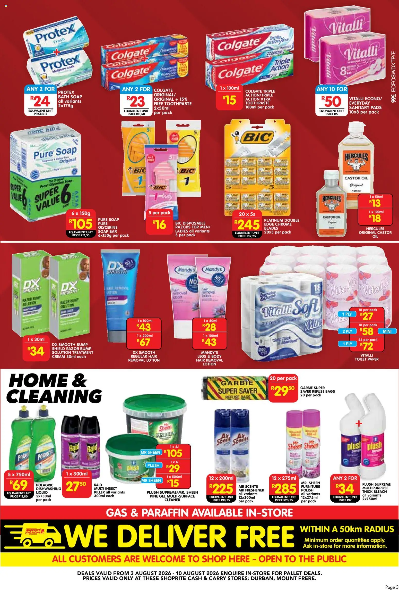New Shoprite catalogue – valid from 03/08/2026 | Page: 3 | Products: Cream, Soap, Razors, Lotion