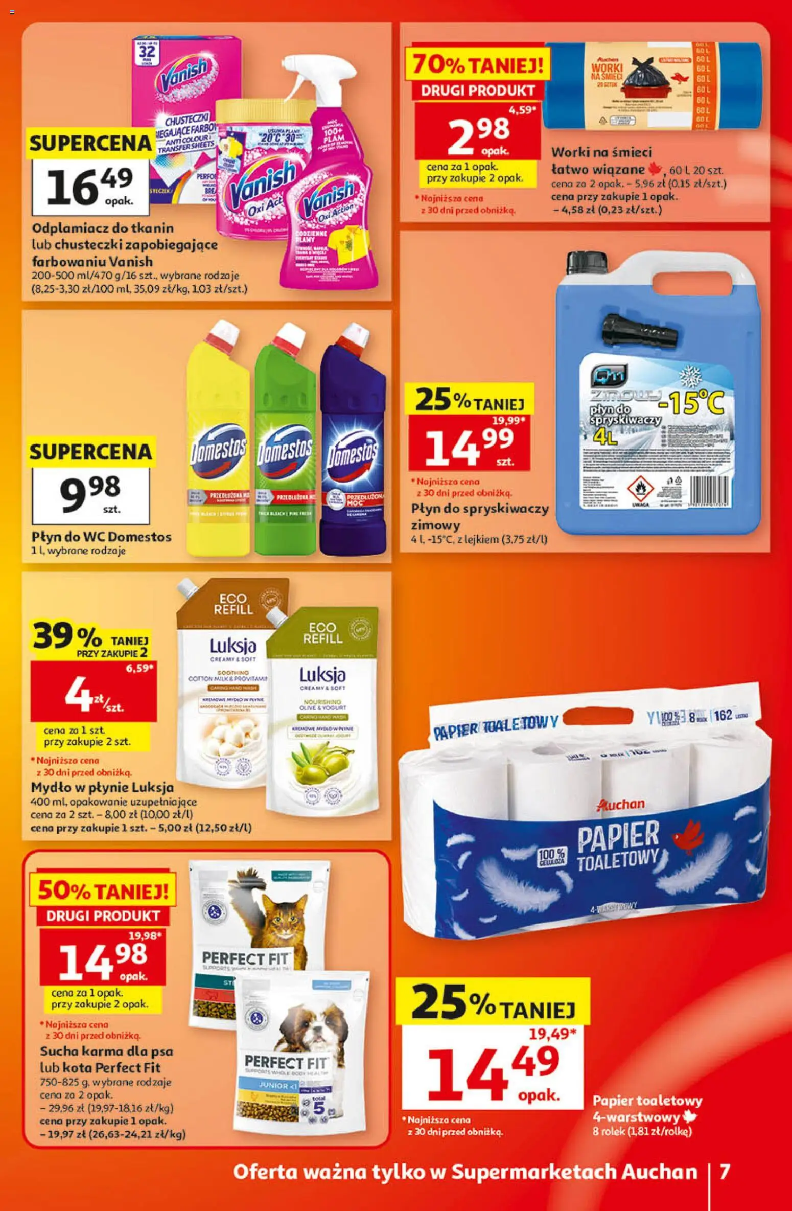 Auchan gazetka od 22.10.2026 | Strona: 7 | Produkty: Papier toaletowy, Mydło w płynie, Domestos, Karma dla psa