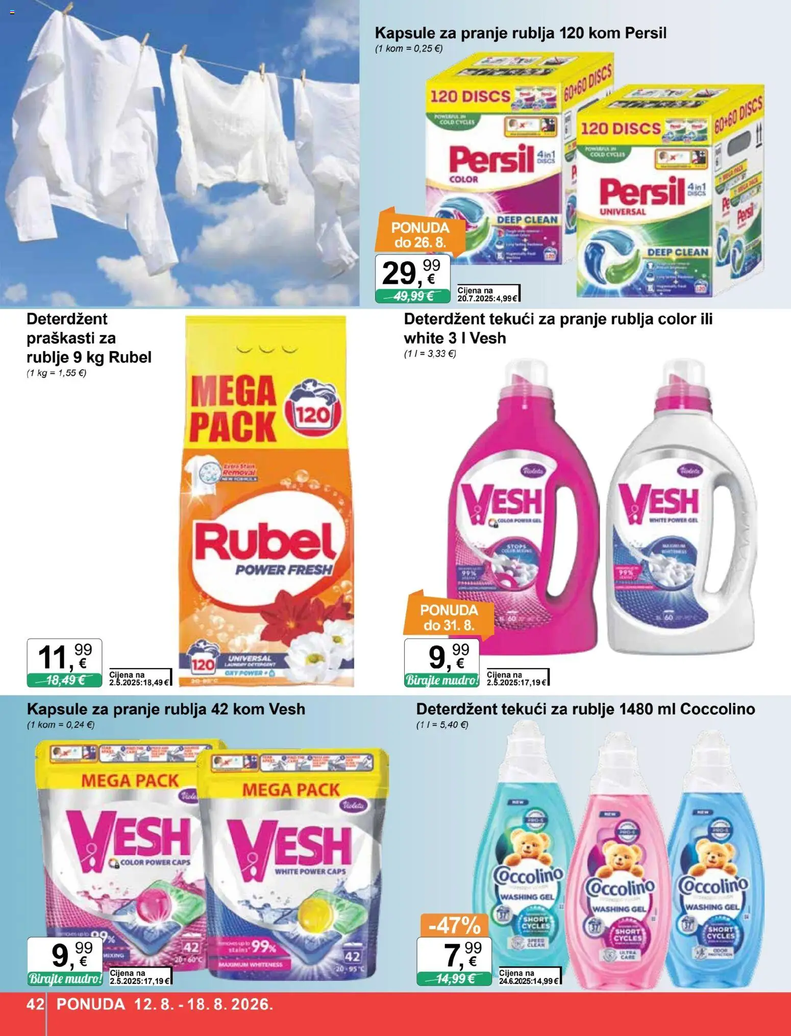 KTC katalog | vrijedi od 12.08.2026 | Stranica: 42 | Proizvodi: Rubel, Deterdžent, Kapsule za pranje rublja, Persil
