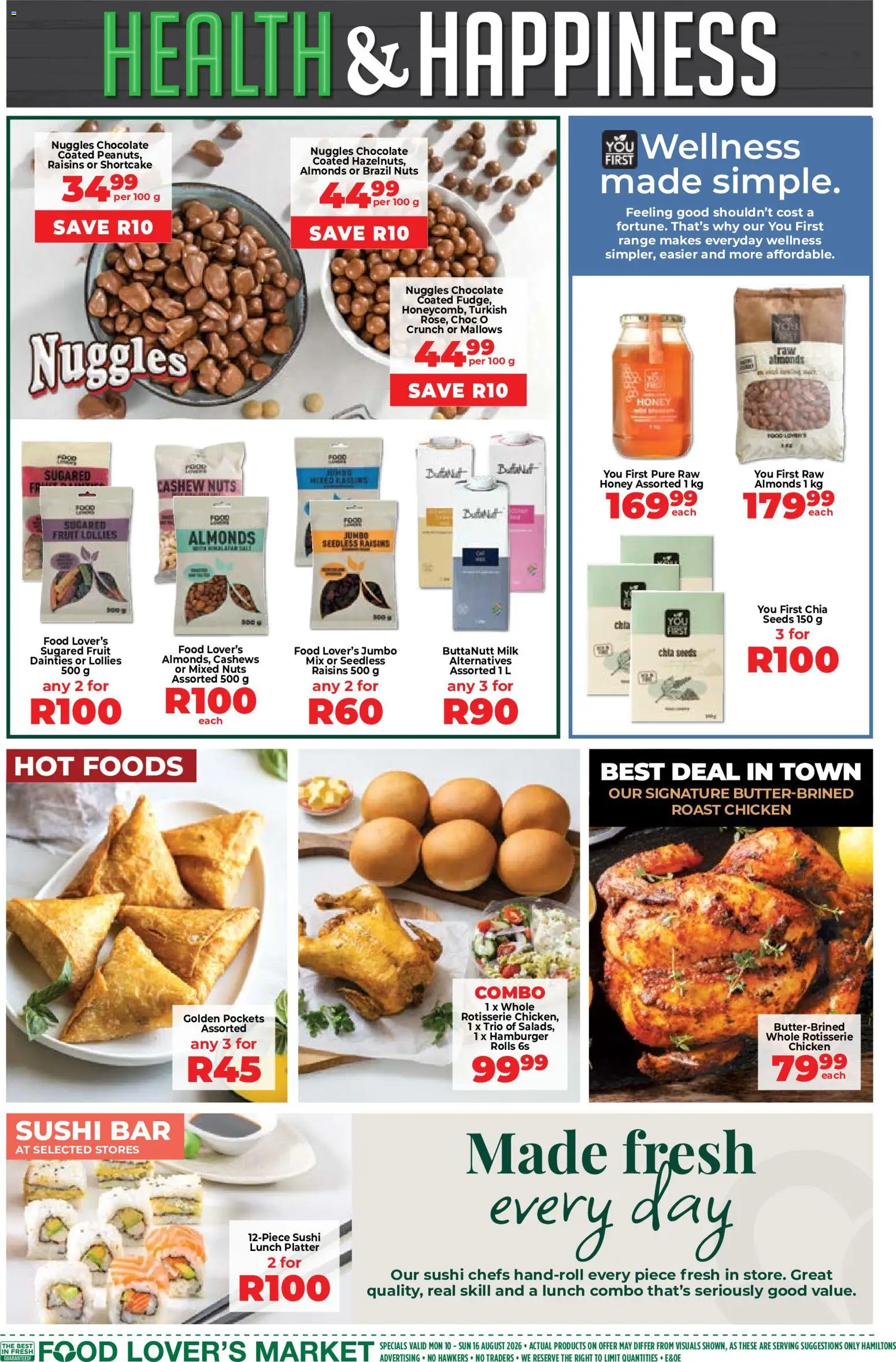 New Food Lover's Market catalogue – valid from 10/08/2026 | Page: 2 | Products: Chocolate, Cashews, Raisins, Fruit