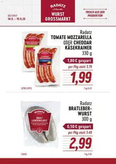 Radatz Käsekrainer und Bratleberwurst ab 14.09.2026 gültig