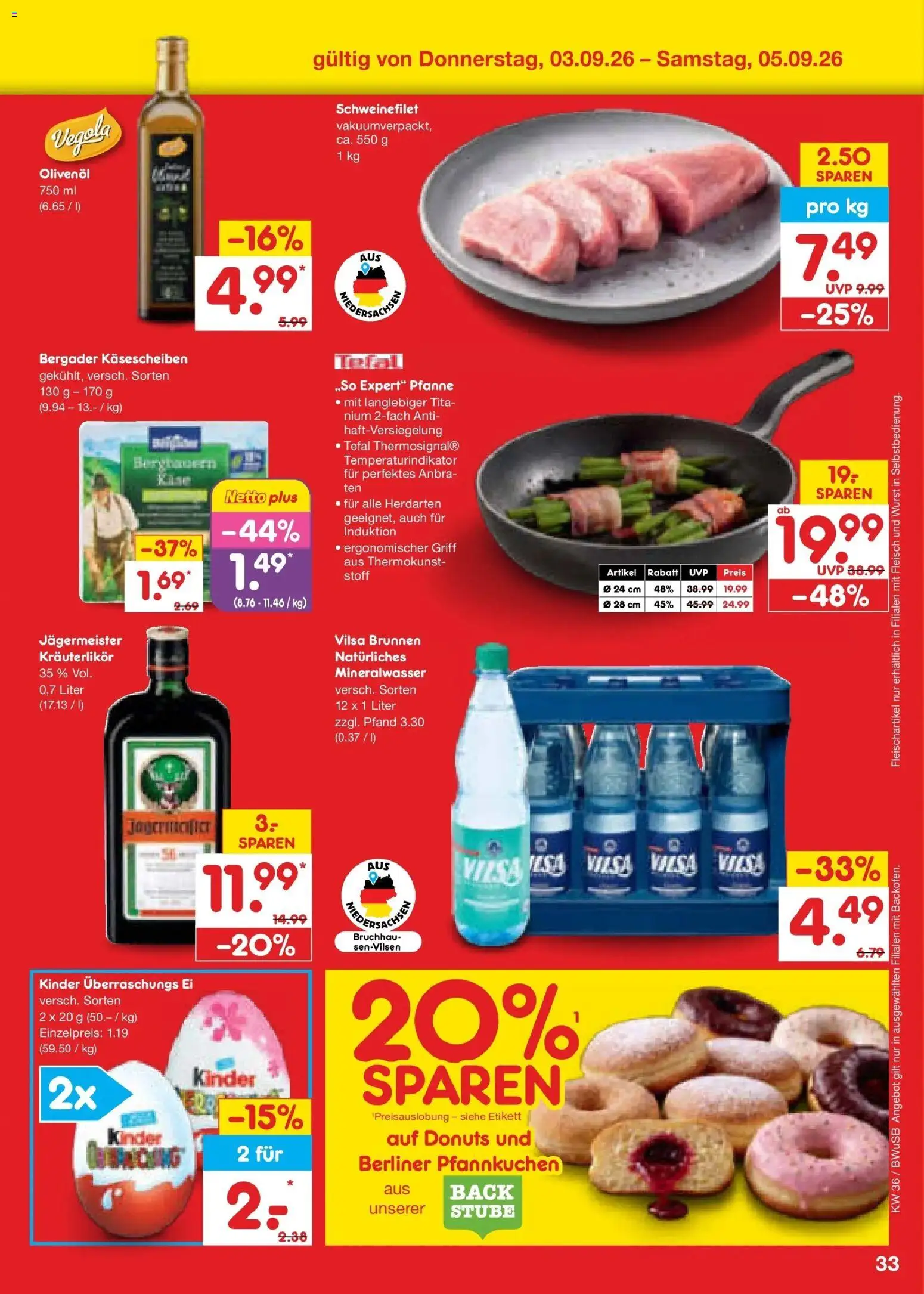 Netto Marken-Discount Prospekt Stemwede-Dielingen (ab 31.08.2026) » Angebote | Seite: 45 | Produkte: Berliner, Pfannkuchen, Donuts, Schweinefilet